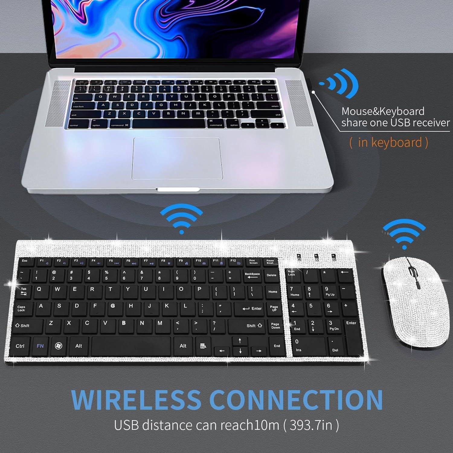 Teclado y Ratón Inalámbricos Fonicer Plata Brillantes 2.4G