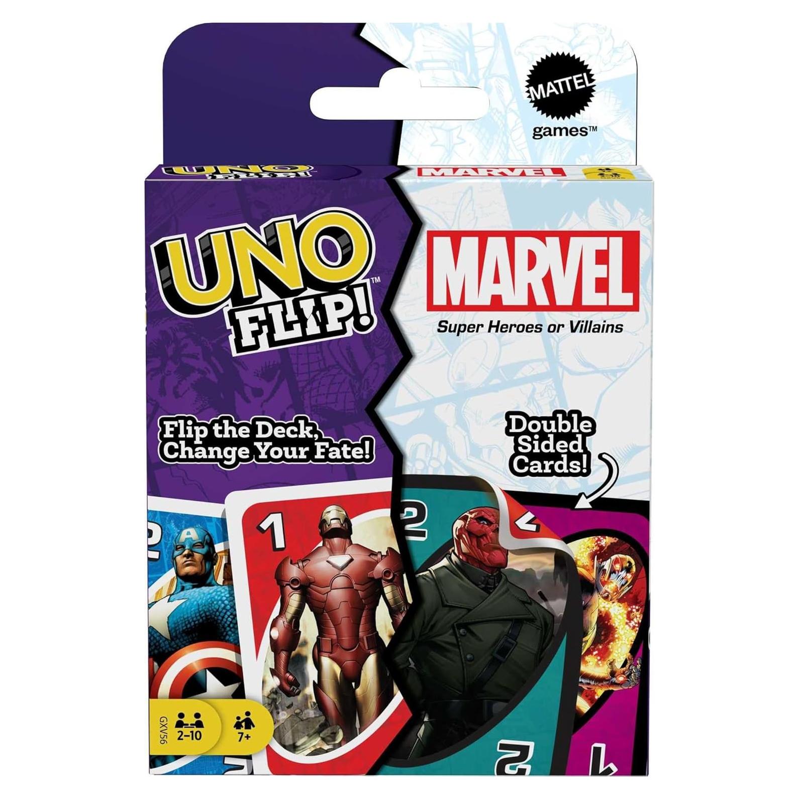 Juego de Cartas UNO Flip! Marvel Mattel - Héroes vs Villanos