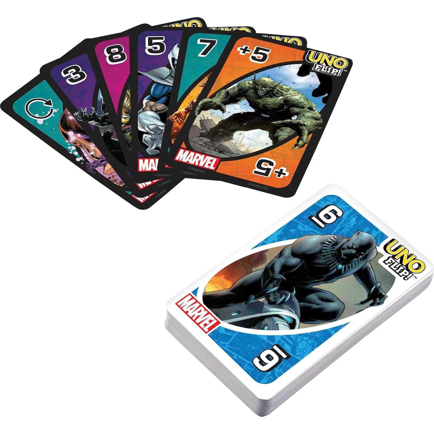 Juego de Cartas UNO Flip! Marvel Mattel - Héroes vs Villanos