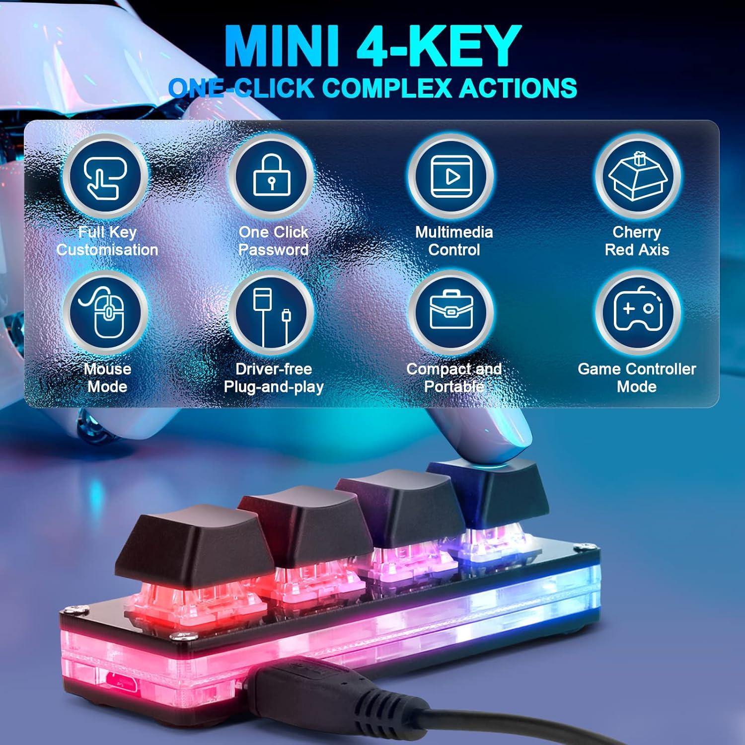 Teclado Mecánico Gaming Ecarke Mini 4 Teclas USB-C RGB