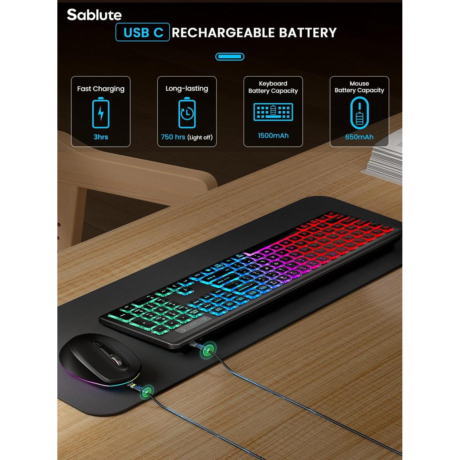 Combo Teclado y Ratón Inalámbricos SABLUTE Retroiluminados