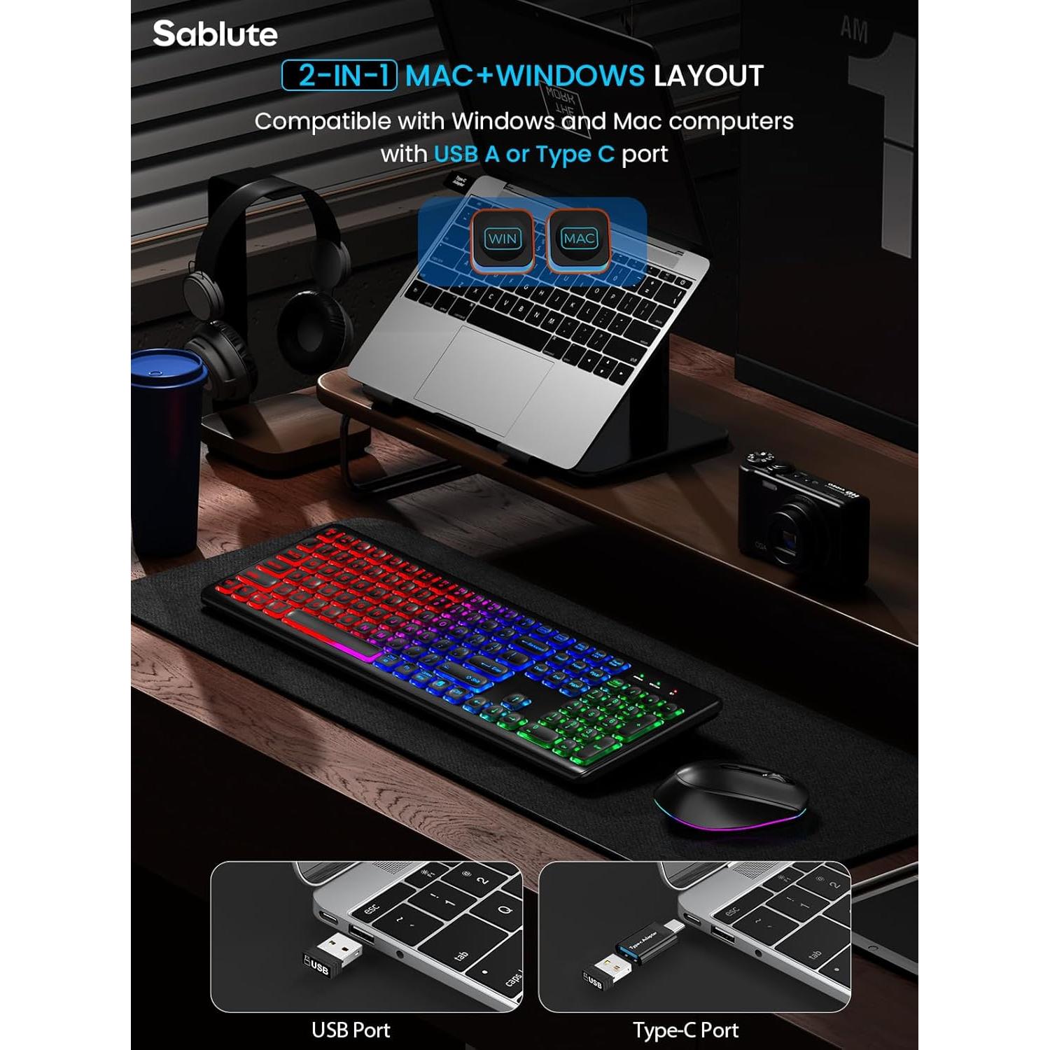 Combo Teclado y Ratón Inalámbricos SABLUTE Retroiluminados