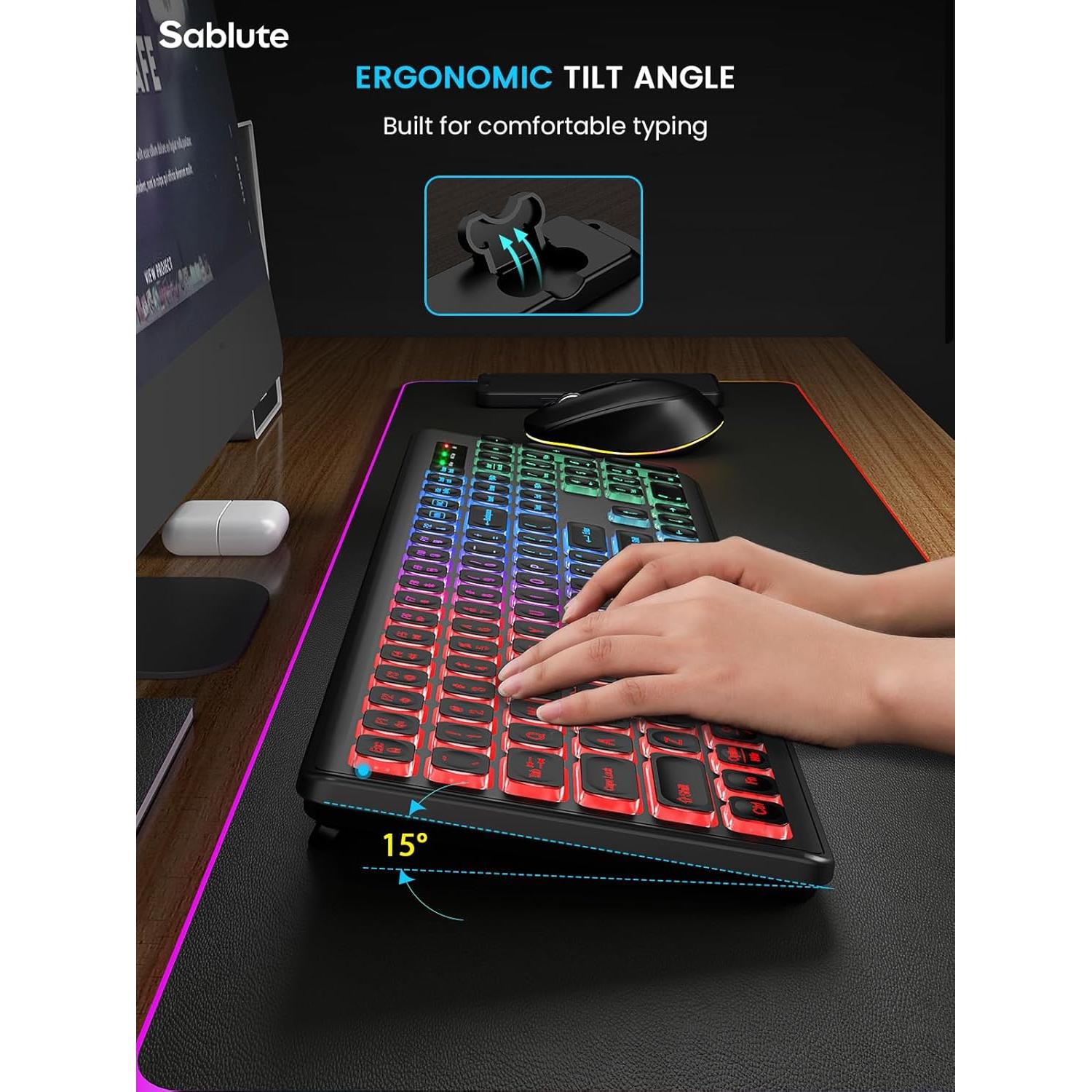 Combo Teclado y Ratón Inalámbricos SABLUTE Retroiluminados