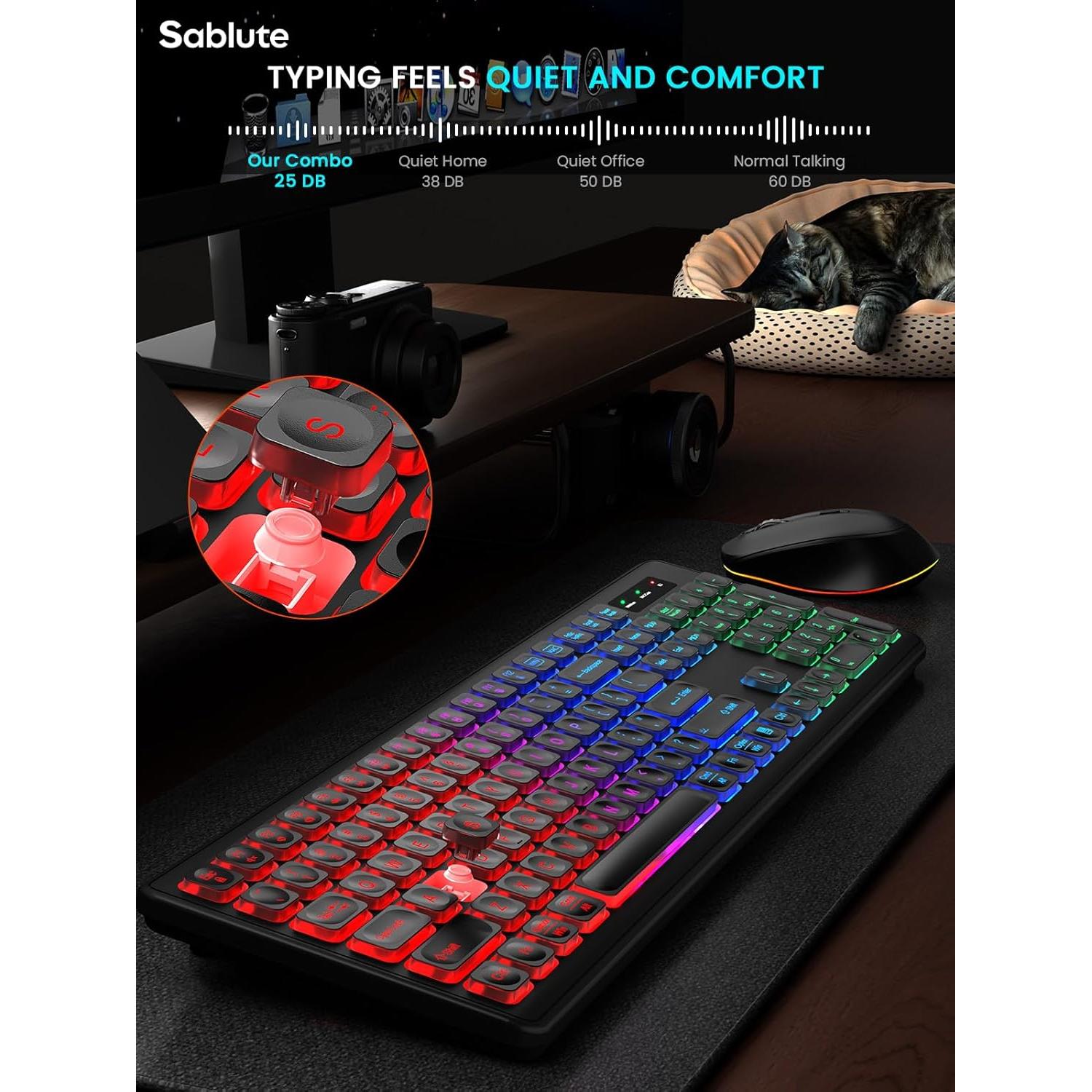 Combo Teclado y Ratón Inalámbricos SABLUTE Retroiluminados