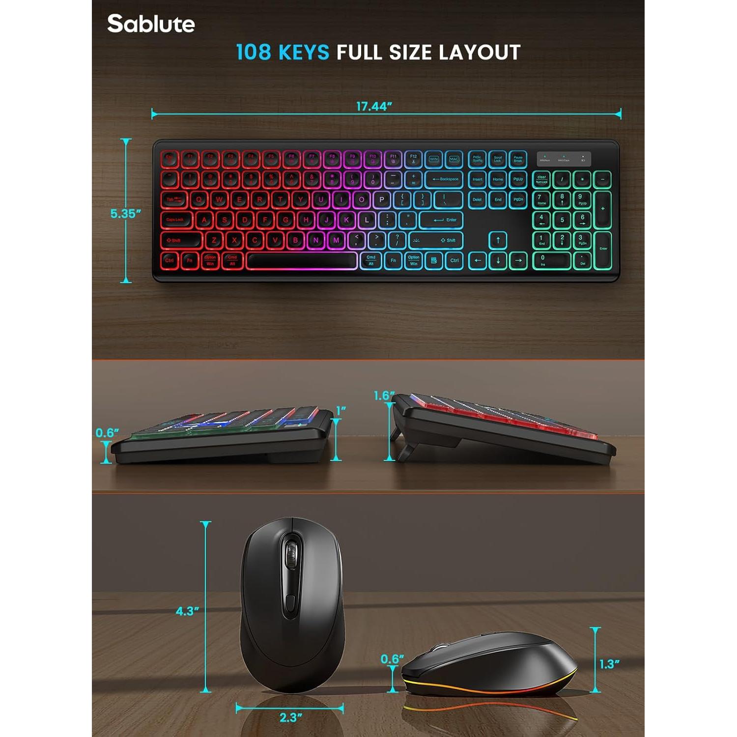 Combo Teclado y Ratón Inalámbricos SABLUTE Retroiluminados