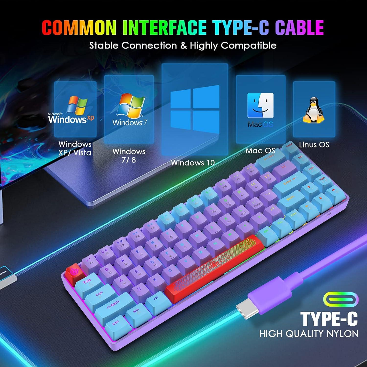 Teclado Mecánico Compacto 60% FELiCON RGB 68 Teclas Tipo C