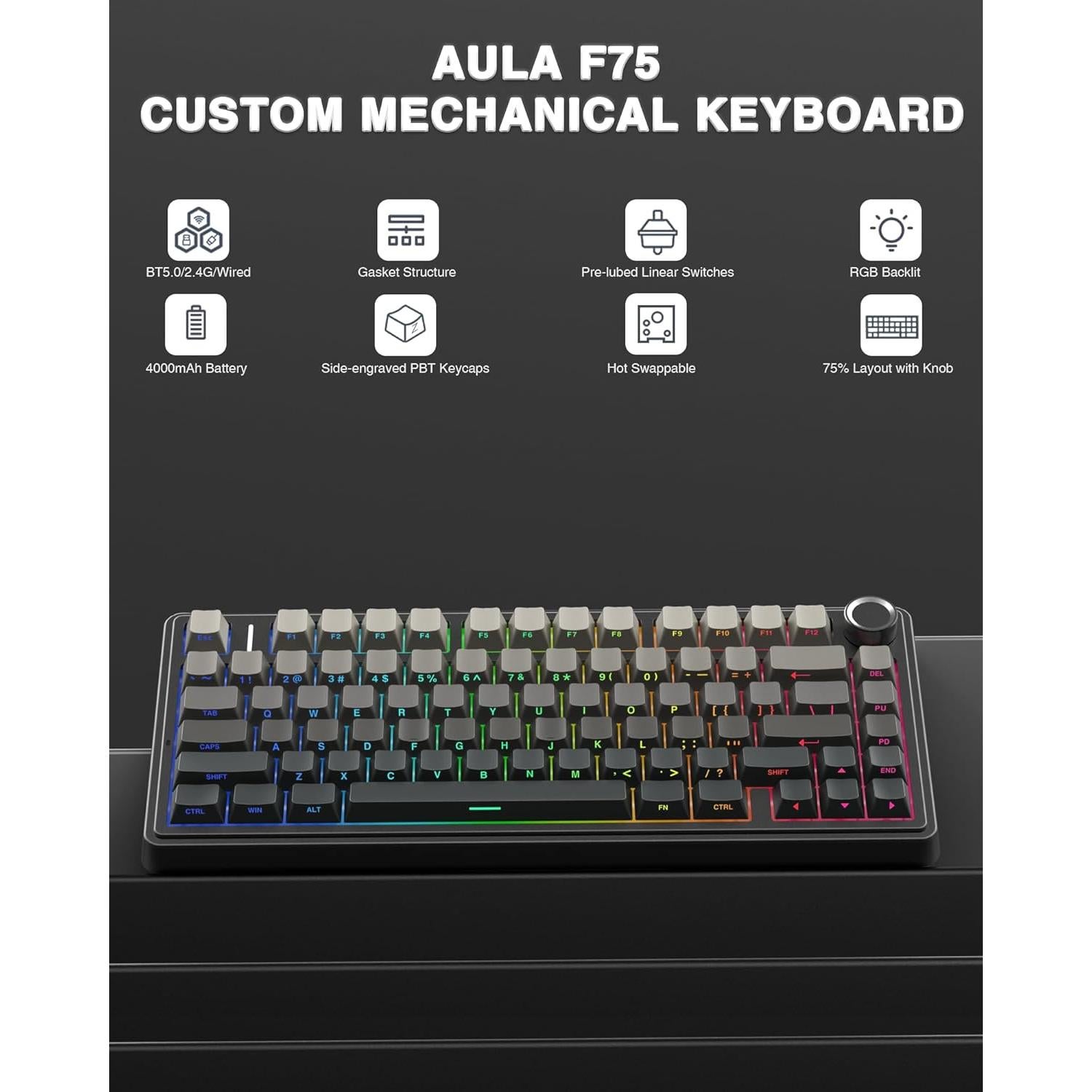 Combo Teclado Mecánico Inalámbrico AULA F75 Pro + Ratón SC580