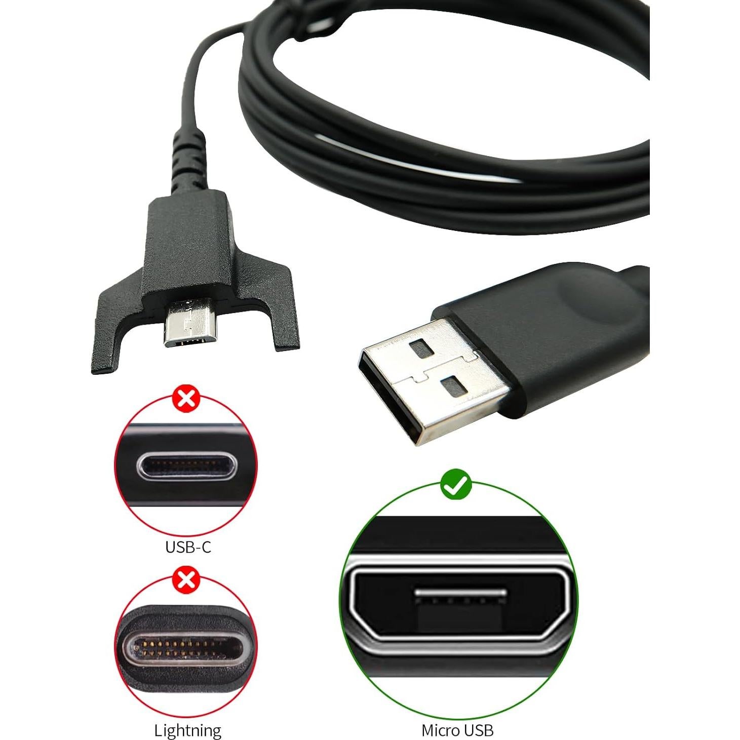 Cable de Carga USB a Micro USB 1.8m NoirVogel para Logitech