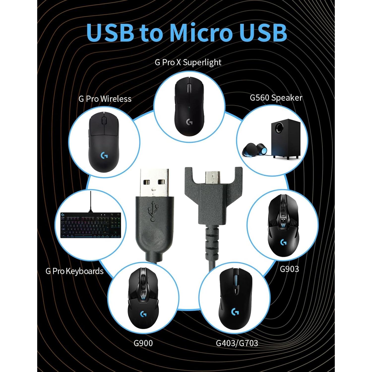 Cable de Carga USB a Micro USB 1.8m NoirVogel para Logitech