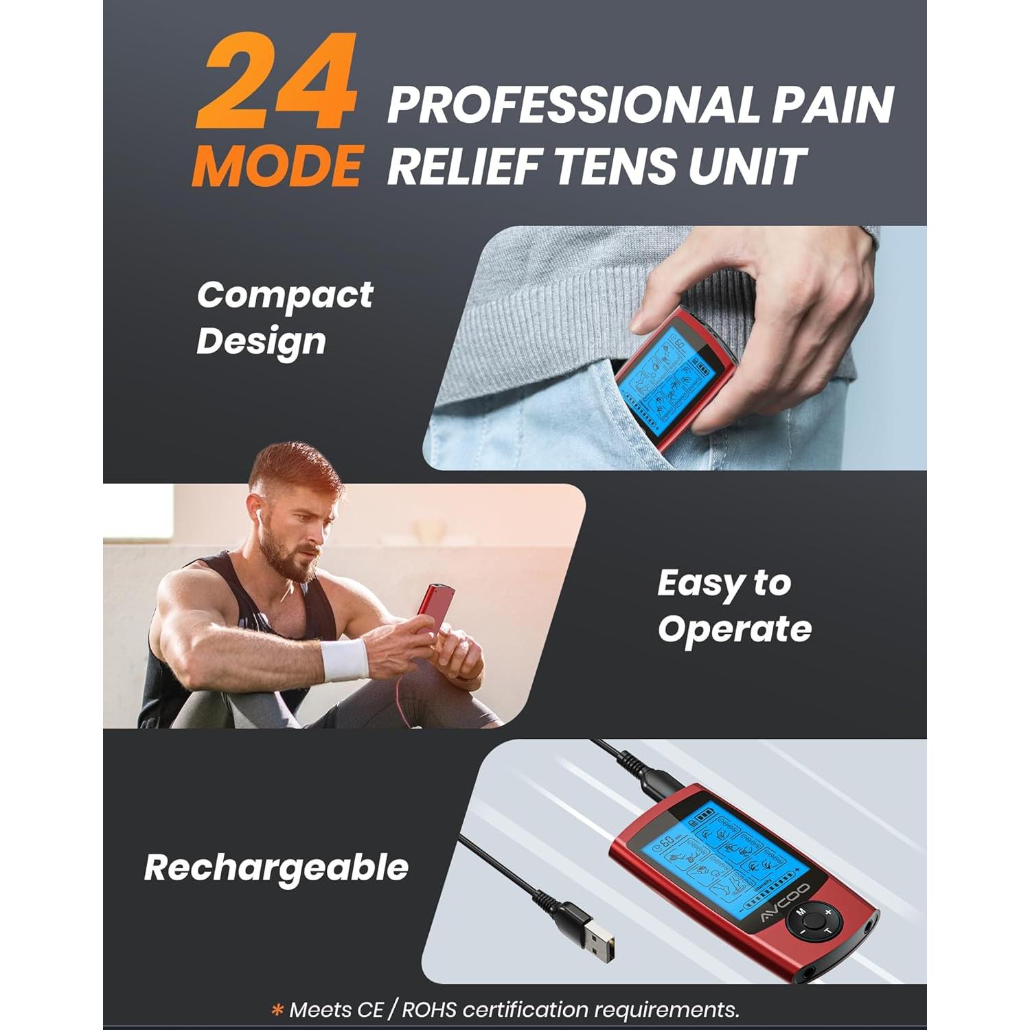 Estimulador Muscular TENS AVCOO Recargable con 24 Modos