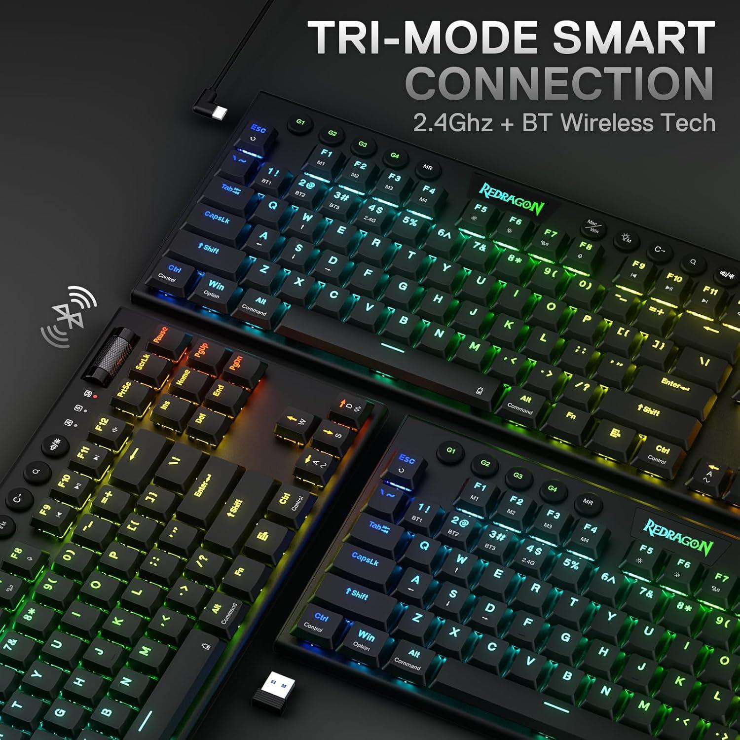 Teclado Mecánico Inalámbrico Redragon K621 TKL RGB Negro