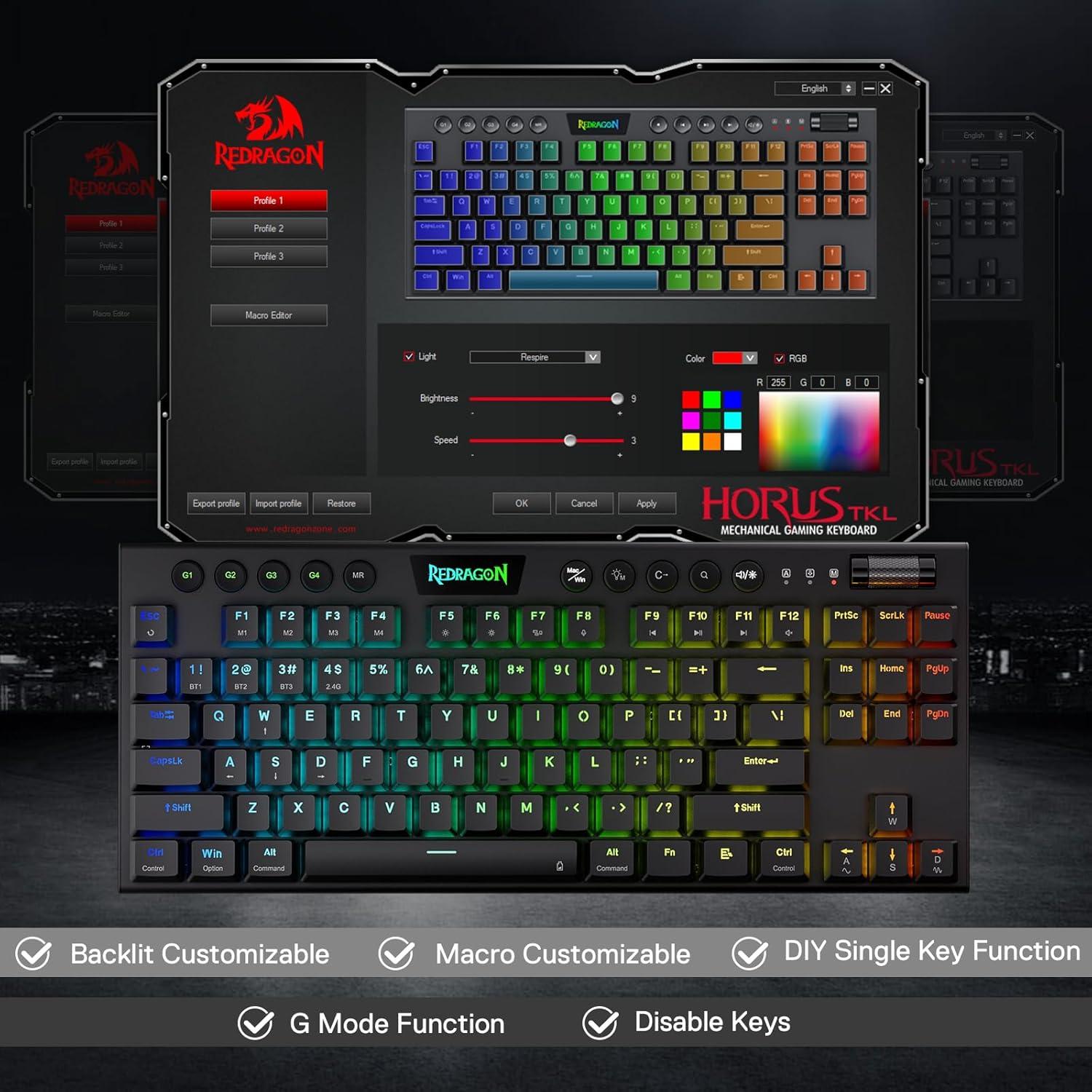 Teclado Mecánico Inalámbrico Redragon K621 TKL RGB Negro