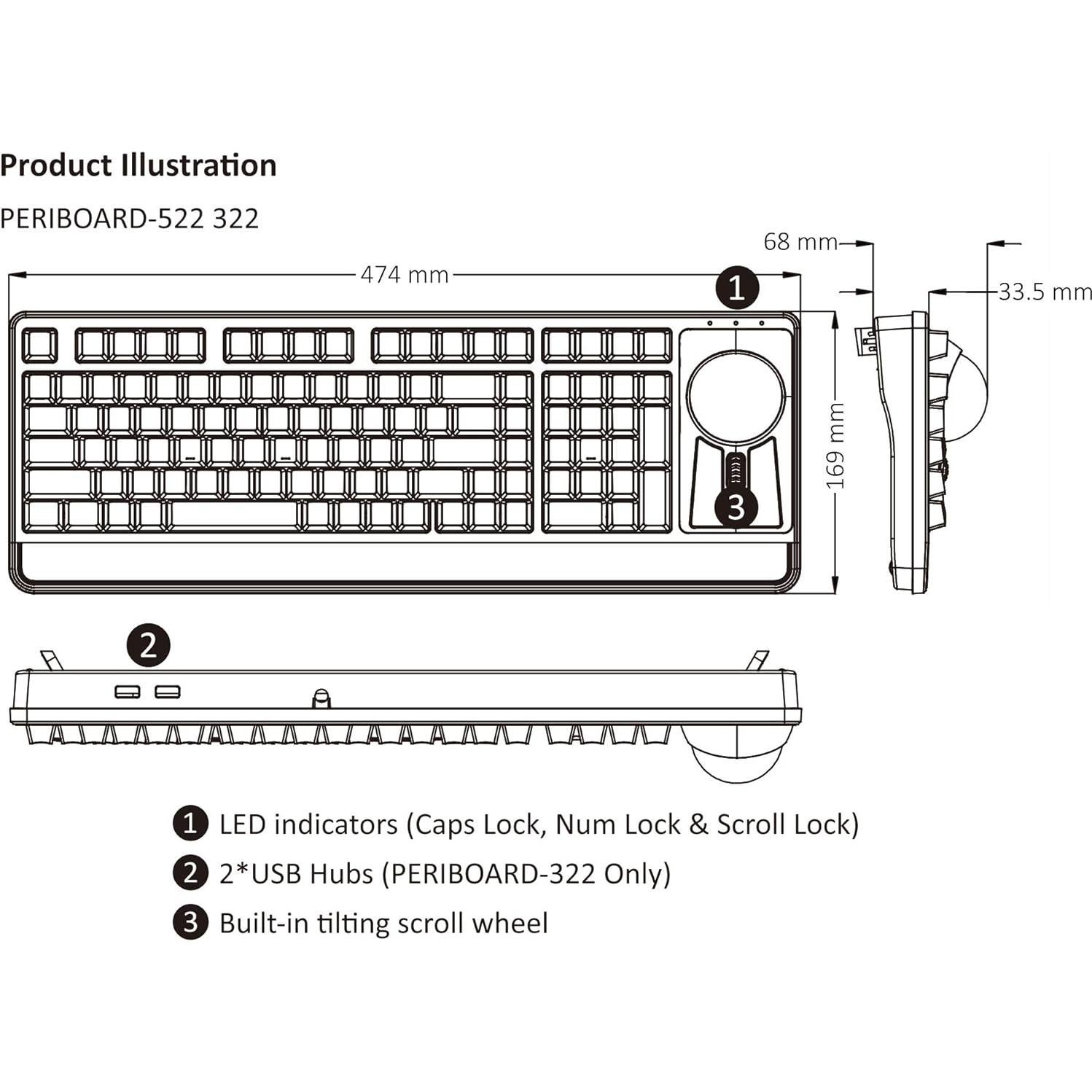 Teclado Mecánico Perixx PERIBOARD-522 con Trackball 55mm
