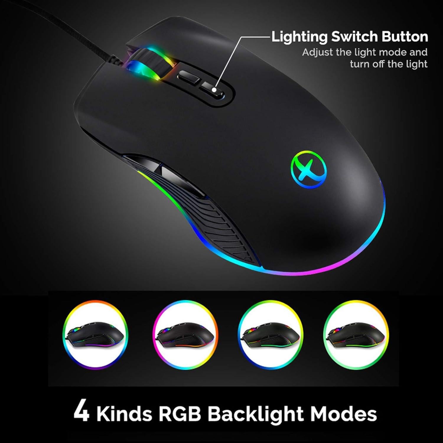 Ratón Gaming IULONEE USB C Ergonómico 3200 DPI RGB Negro
