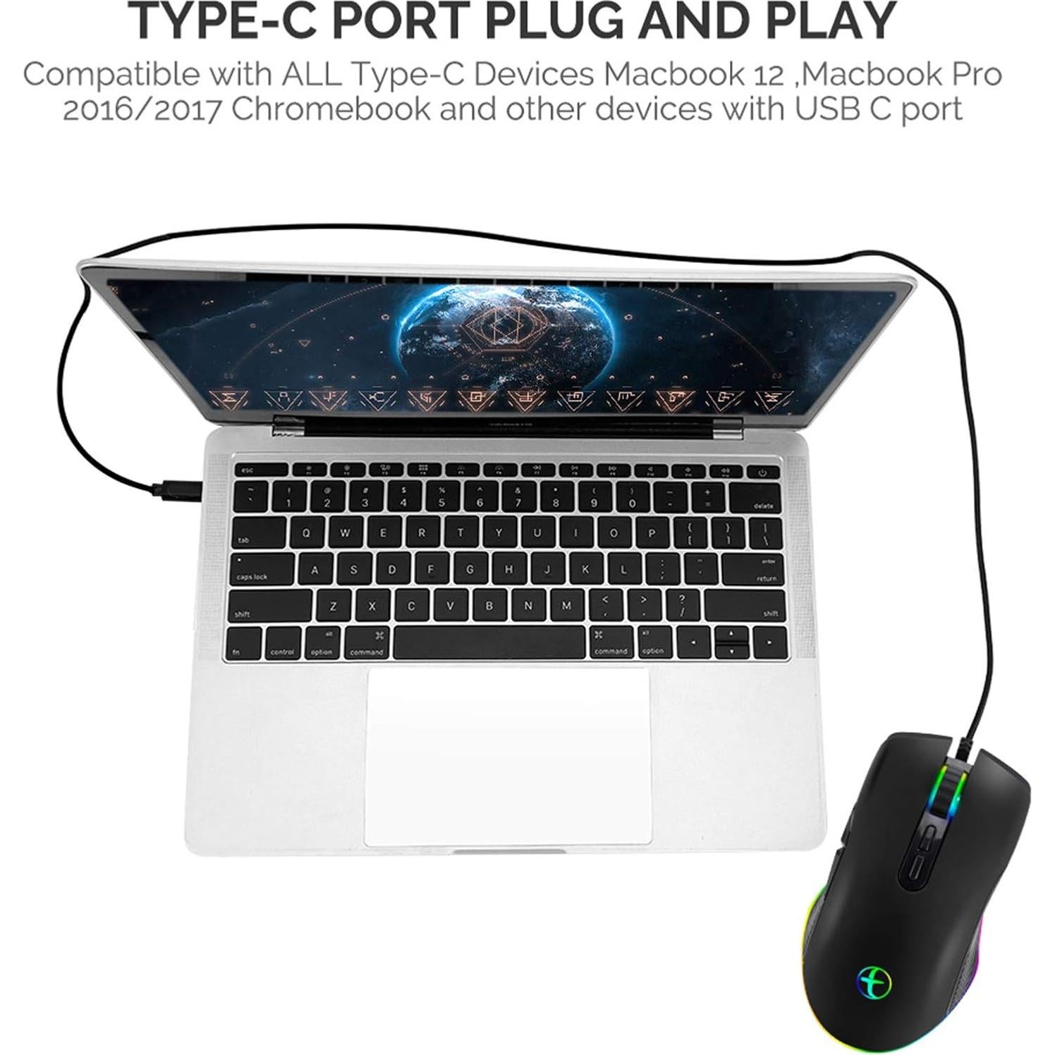 Ratón Gaming IULONEE USB C Ergonómico 3200 DPI RGB Negro