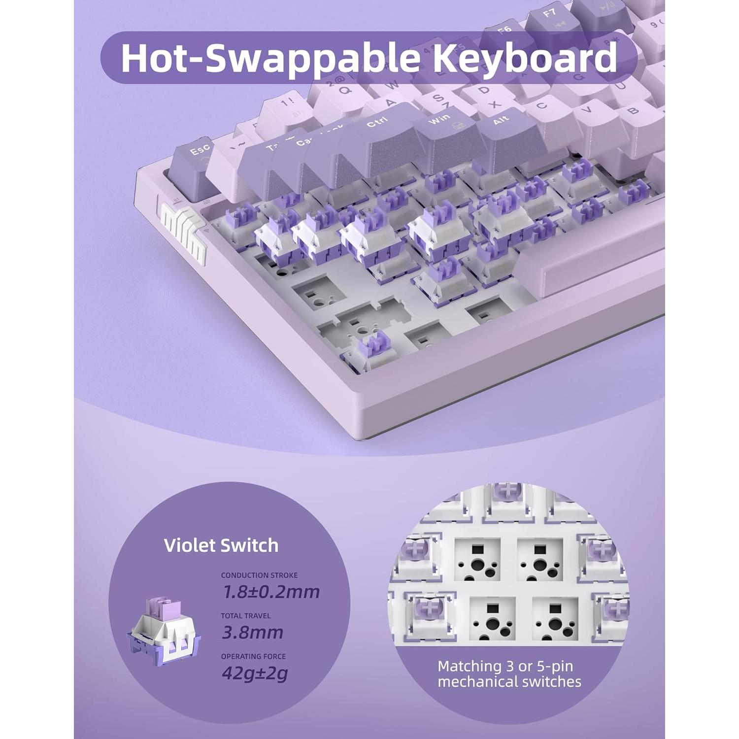 Teclado Mecánico Inalámbrico MageGee SKY81 75% RGB Violeta