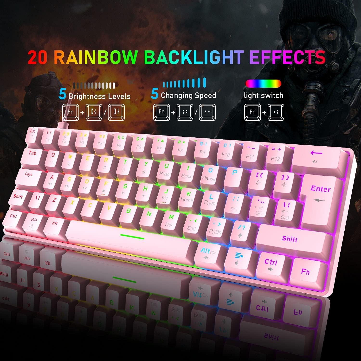 Teclado Mecánico Gaming LexonElec 60% Rosa Interruptor Azul