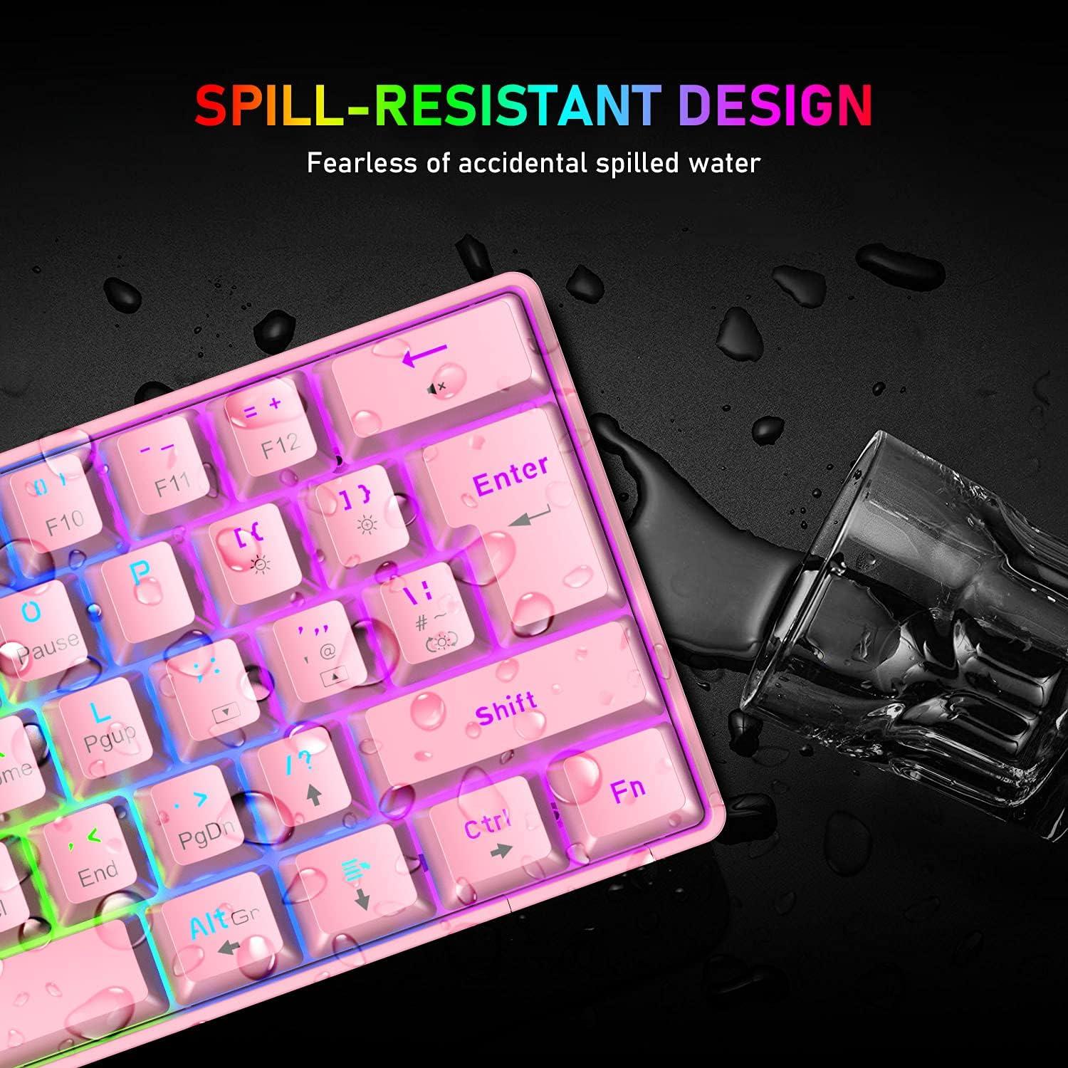 Teclado Mecánico Gaming LexonElec 60% Rosa Interruptor Azul