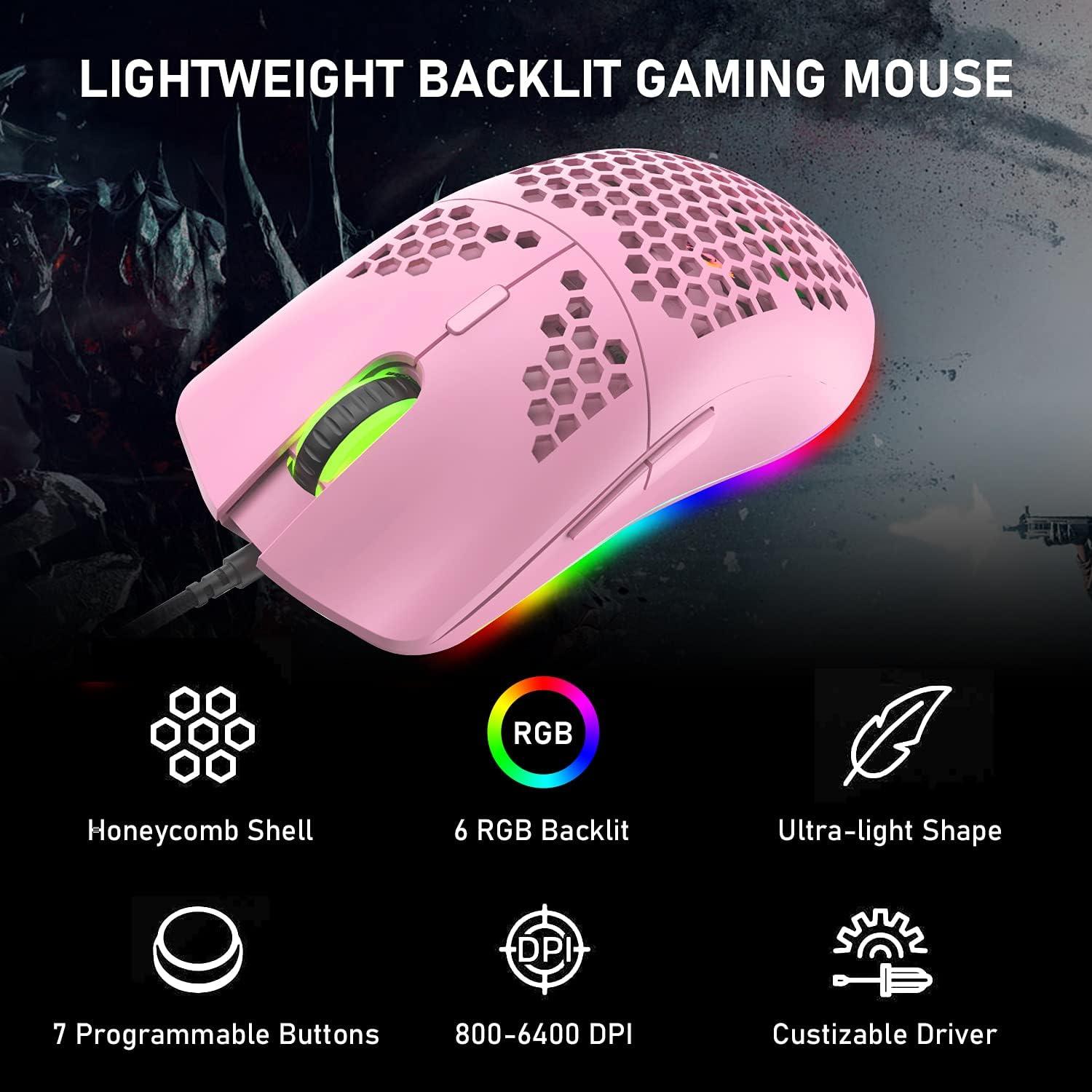 Teclado Mecánico Gaming LexonElec 60% Rosa Interruptor Azul
