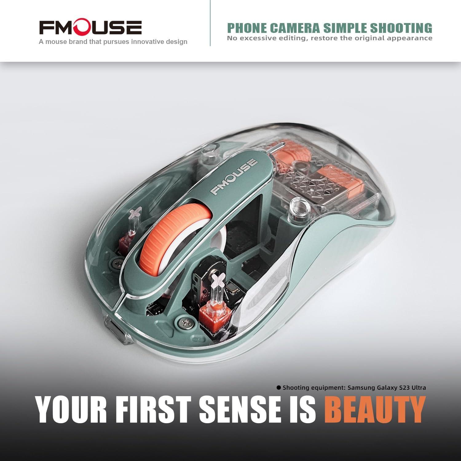 Interesting Transparent Wireless Mouse, Dual Bluetooth & 2.4GHz for Multi Device, USB-C Receiver Ideal for MacBook/Laptops, Rechargeable, Cool LED, Silent, Small Portable, for Travel - Green