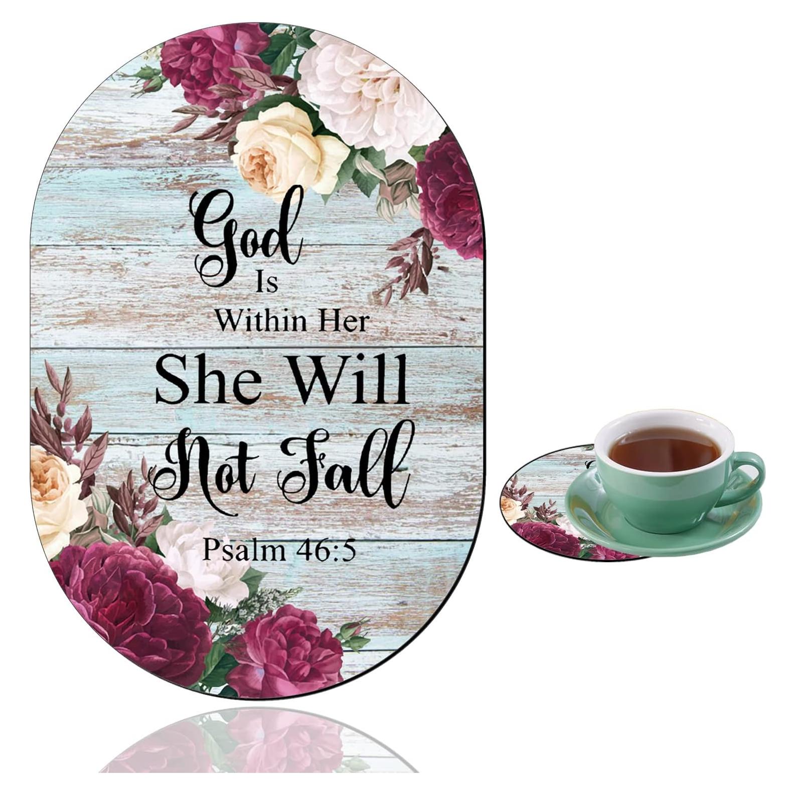 Alfombrilla de Ratón VSHSEEOM Ovalada con Posavasos - Diseño Salmo 46-5