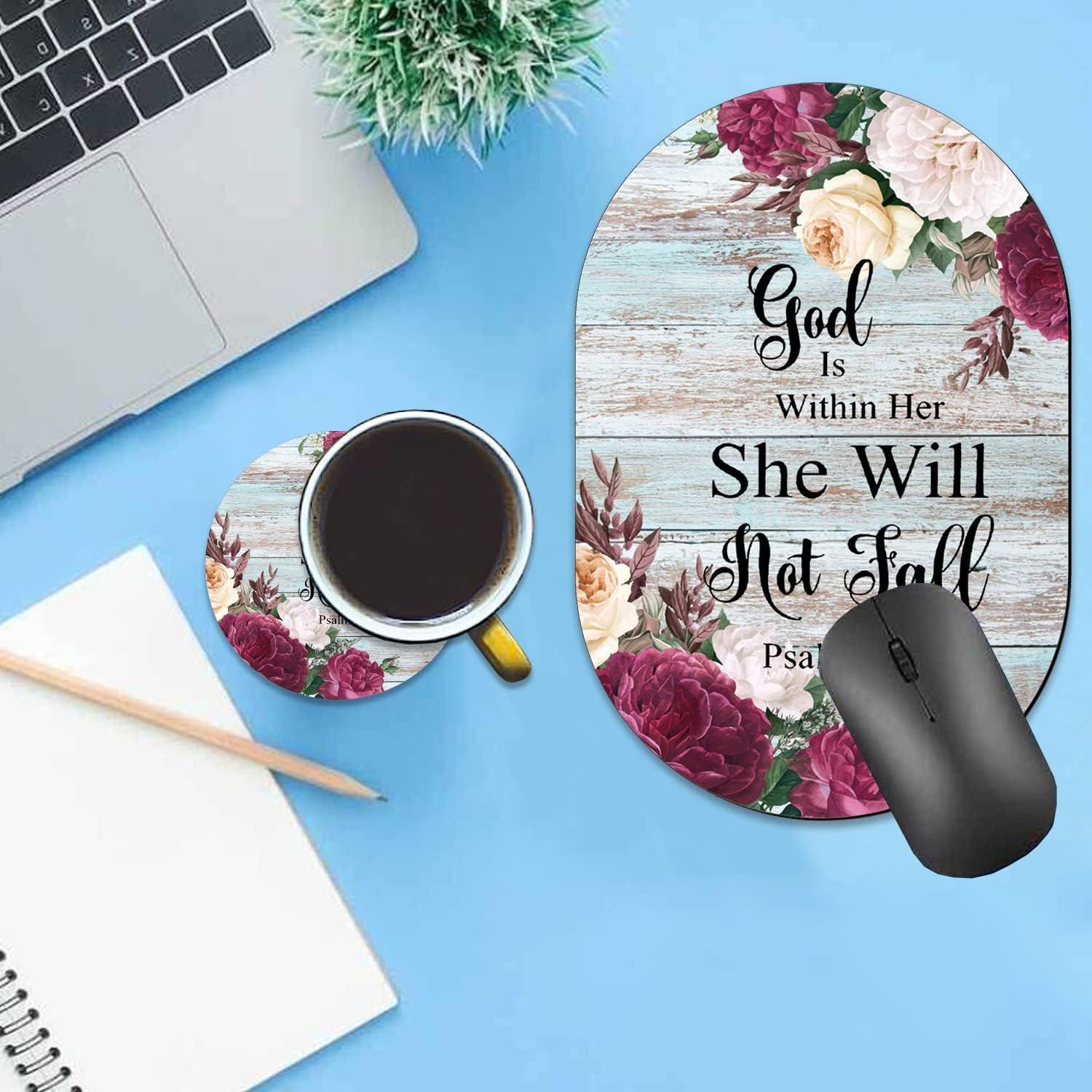 Alfombrilla de Ratón VSHSEEOM Ovalada con Posavasos - Diseño Salmo 46-5