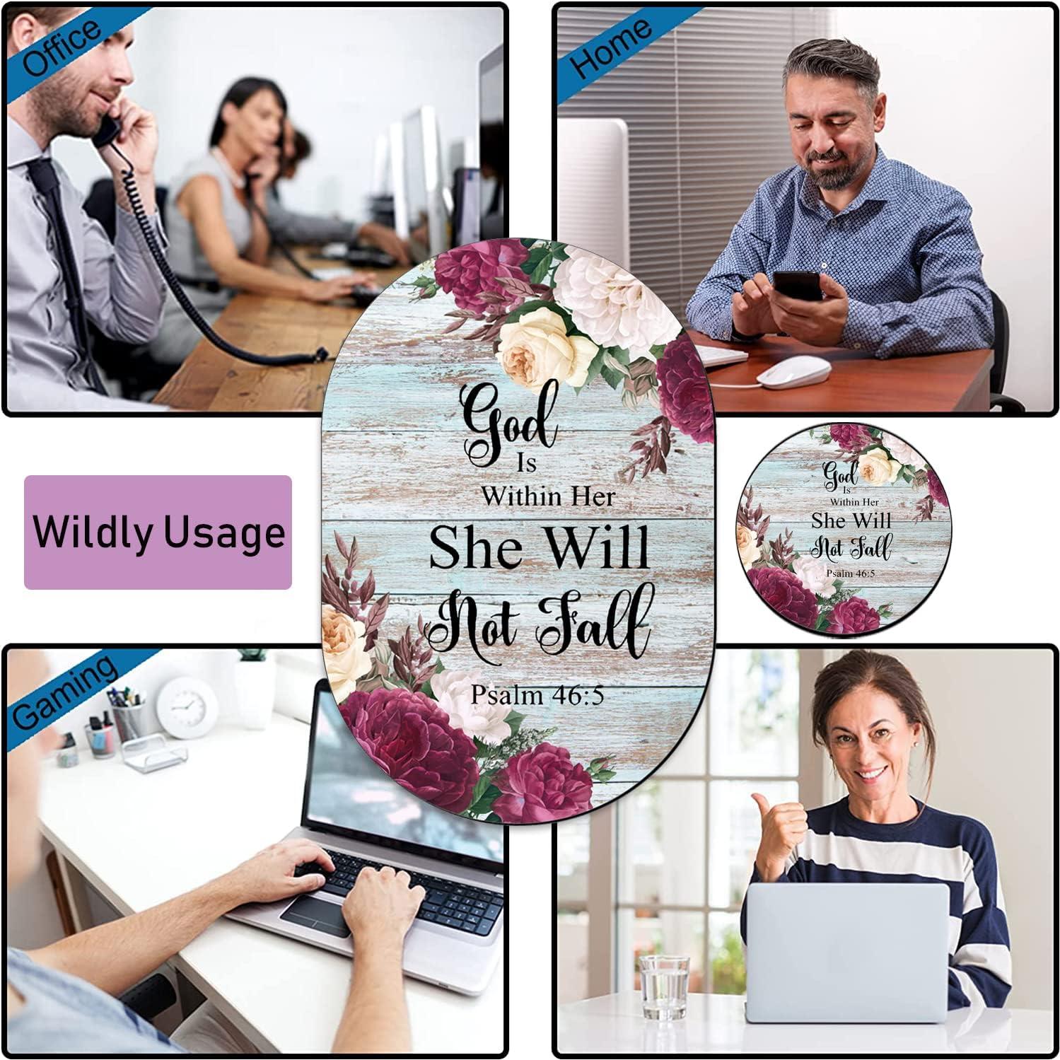 Alfombrilla de Ratón VSHSEEOM Ovalada con Posavasos - Diseño Salmo 46-5