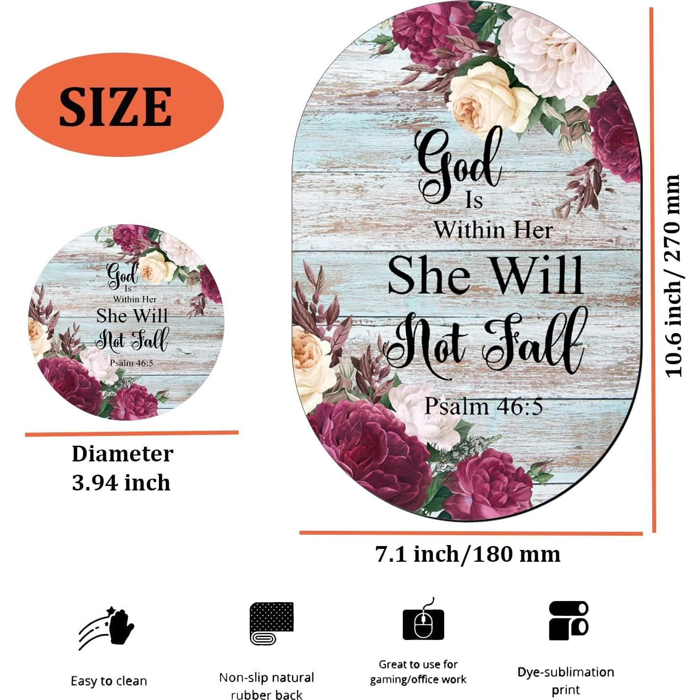 Alfombrilla de Ratón VSHSEEOM Ovalada con Posavasos - Diseño Salmo 46-5