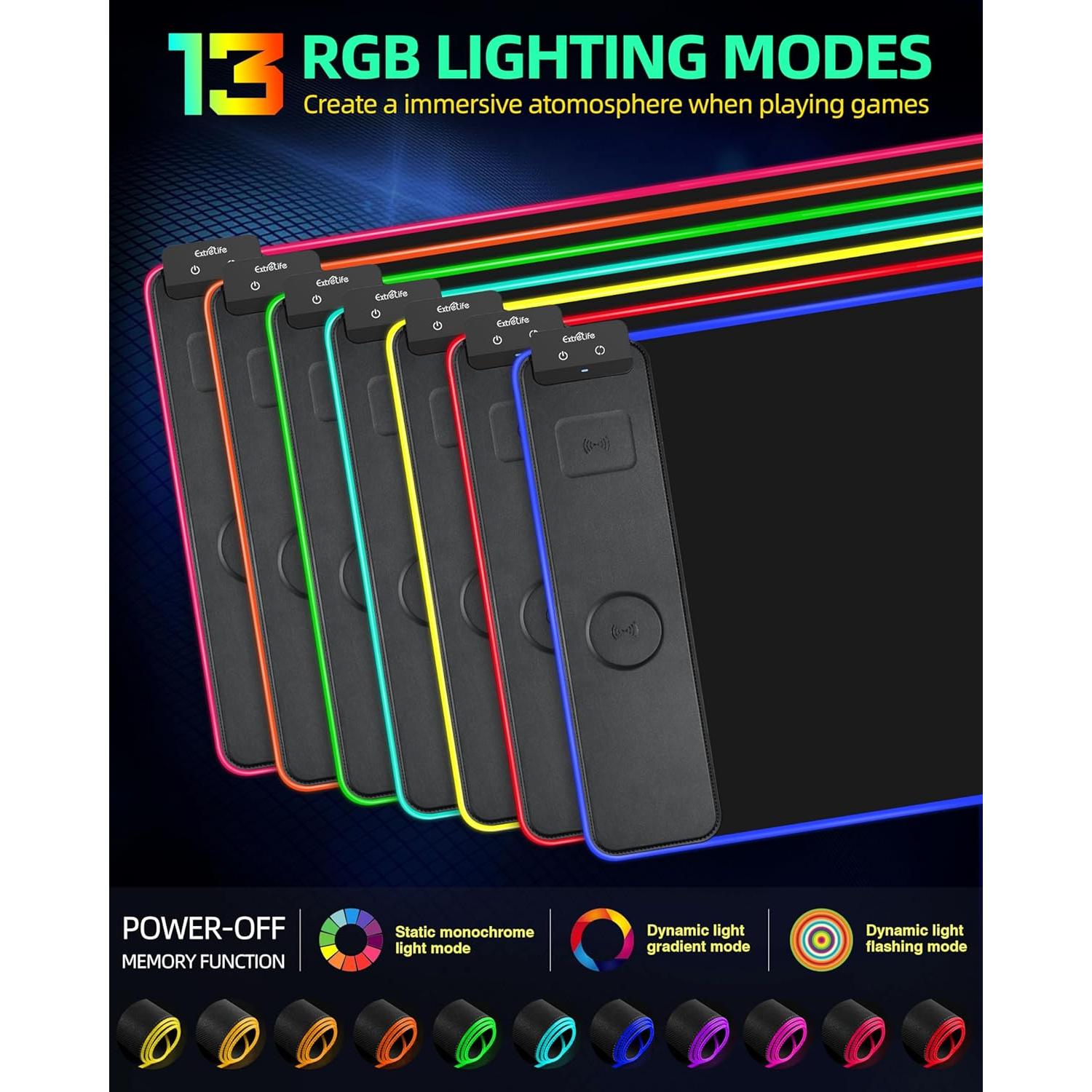 Alfombrilla de Carga Inalámbrica ExtreLife 80x40cm RGB