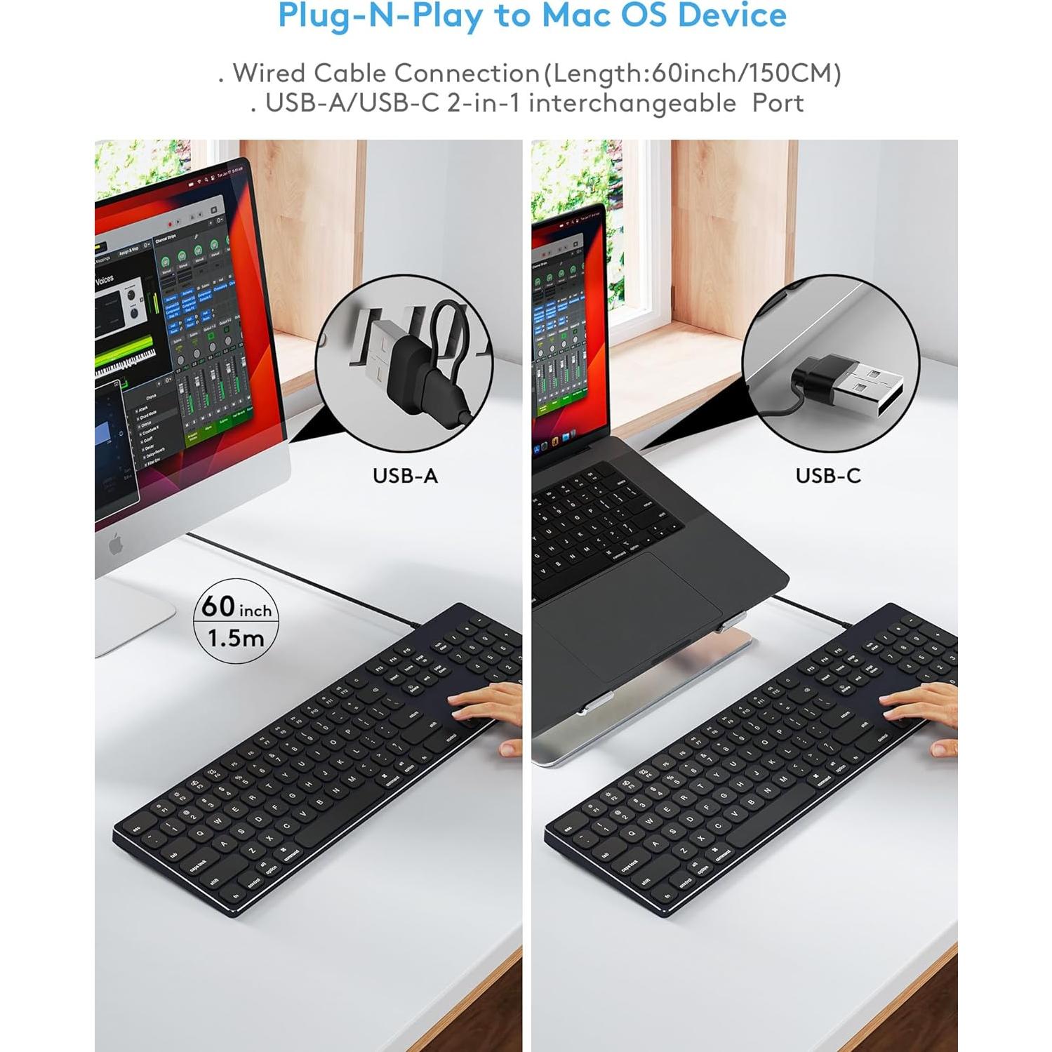 Teclado con cable Yivandi para Mac - Aluminio, 106 teclas