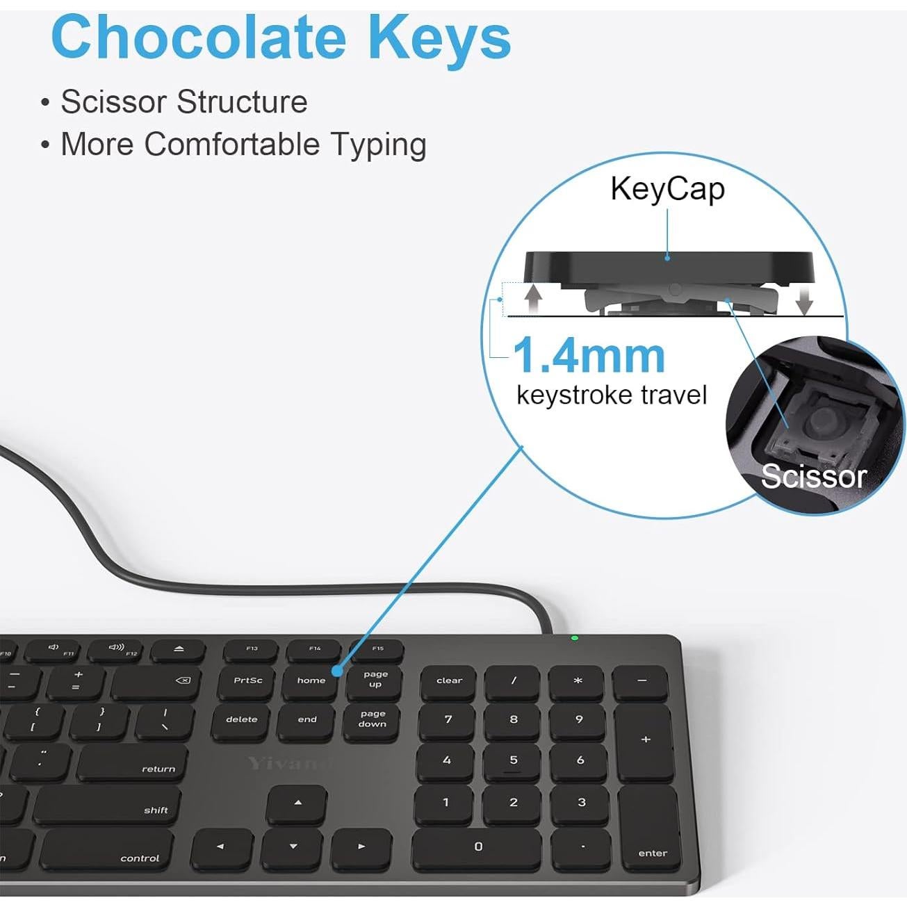 Teclado con cable Yivandi para Mac - Aluminio, 106 teclas
