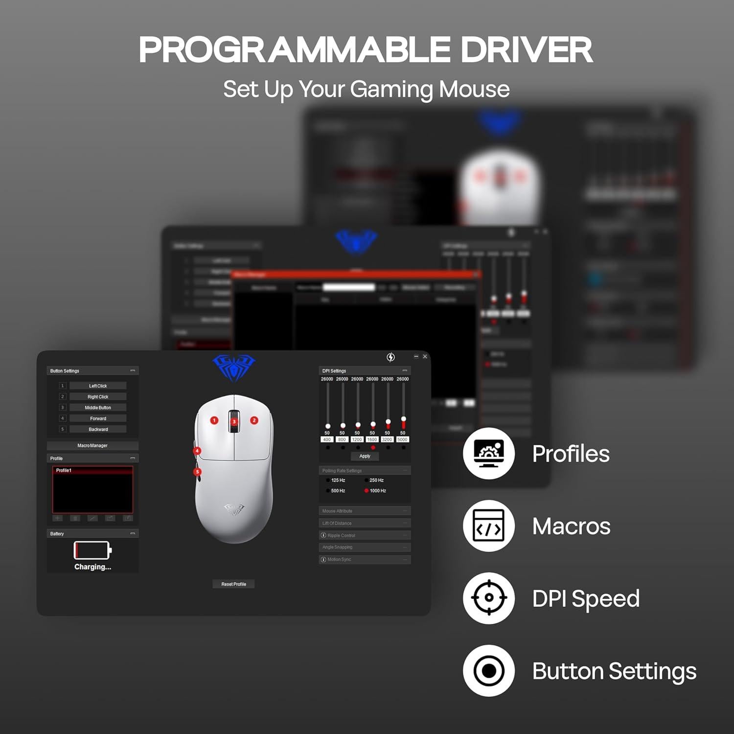 Ratón Gaming AULA SC800 Inalámbrico 26000 DPI Sensor PAW3395