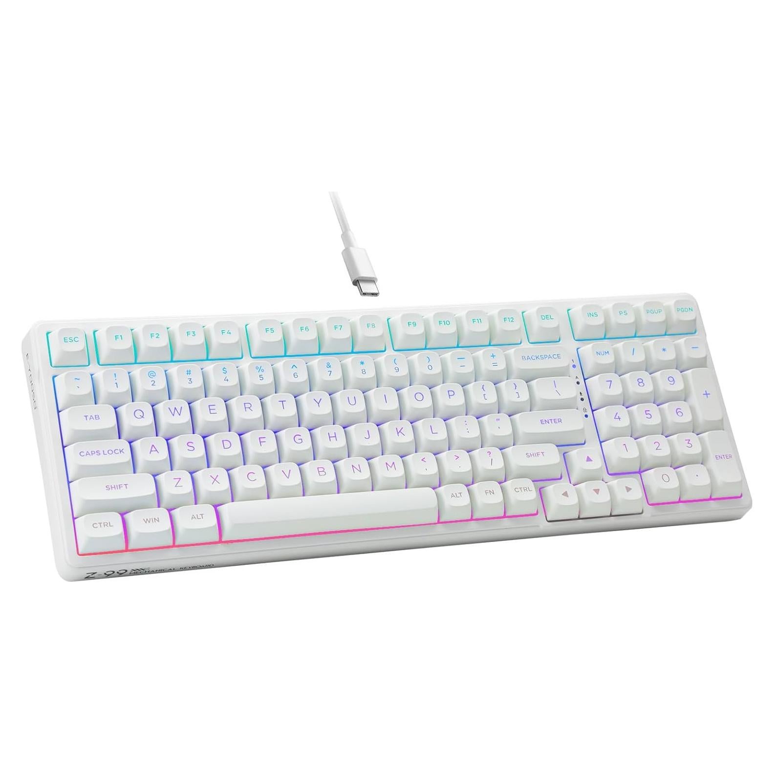 HUO JI E-Yooso Creamy Mechanical Keyboard Wired, Hot Swappable, Pre-lubed Linear Switches, Gasket Structure with Sound Dampening Foam, RGB Backlit, 99 Keys Custom Gaming Keyboard for PC/Mac,White