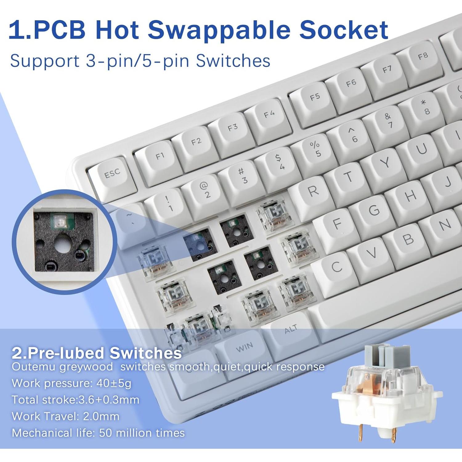 HUO JI E-Yooso Creamy Mechanical Keyboard Wired, Hot Swappable, Pre-lubed Linear Switches, Gasket Structure with Sound Dampening Foam, RGB Backlit, 99 Keys Custom Gaming Keyboard for PC/Mac,White
