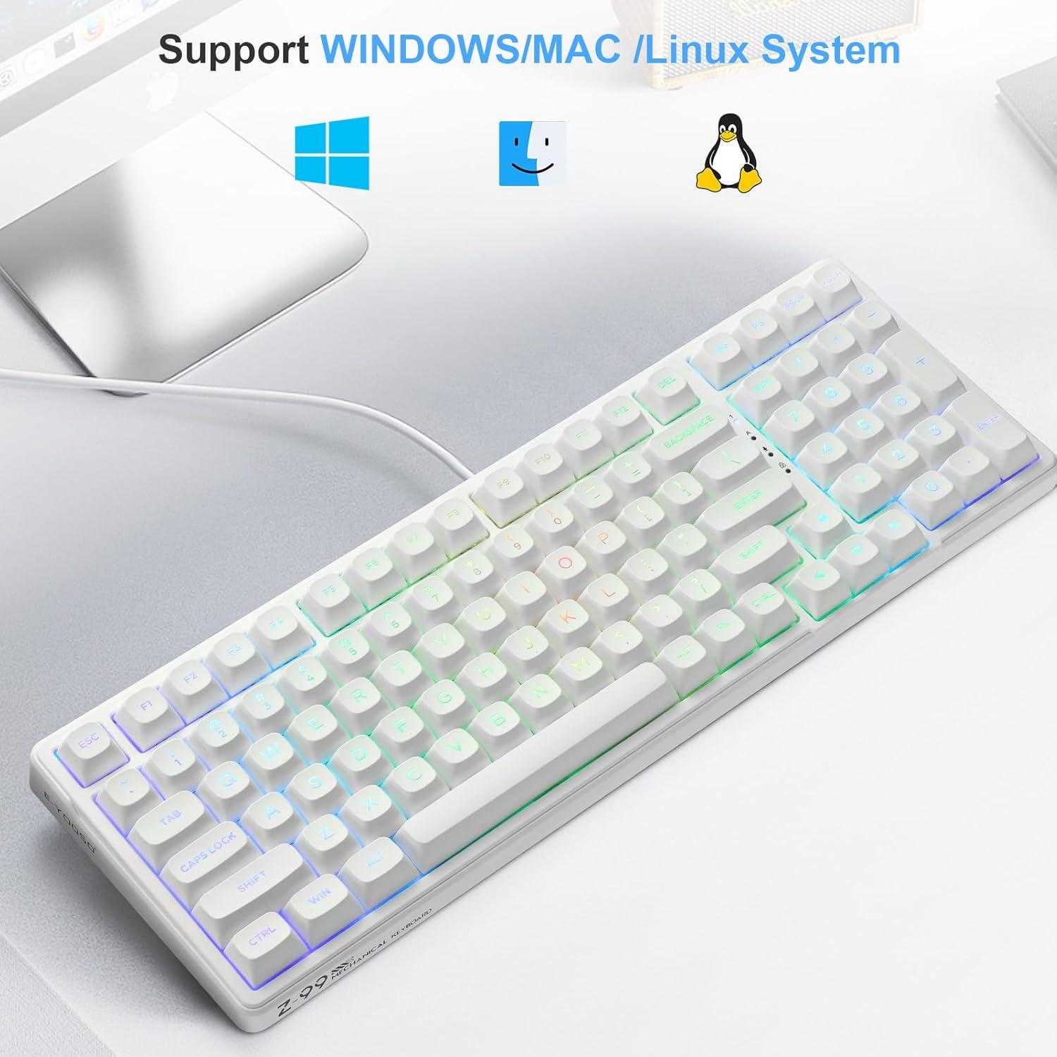 HUO JI E-Yooso Creamy Mechanical Keyboard Wired, Hot Swappable, Pre-lubed Linear Switches, Gasket Structure with Sound Dampening Foam, RGB Backlit, 99 Keys Custom Gaming Keyboard for PC/Mac,White