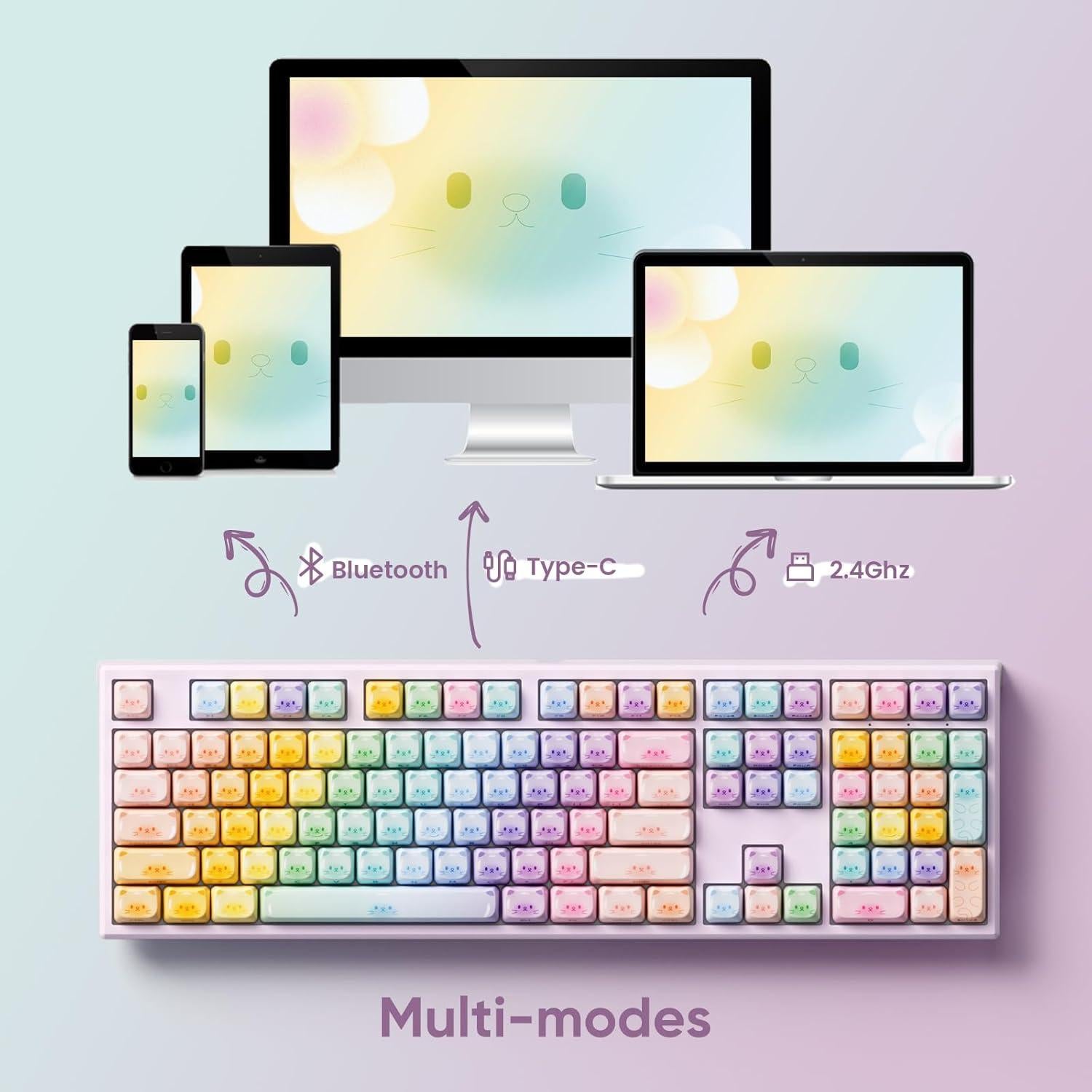 Teclado Mecánico Akko MG108B Gatos Coloridos Hot-Swappable