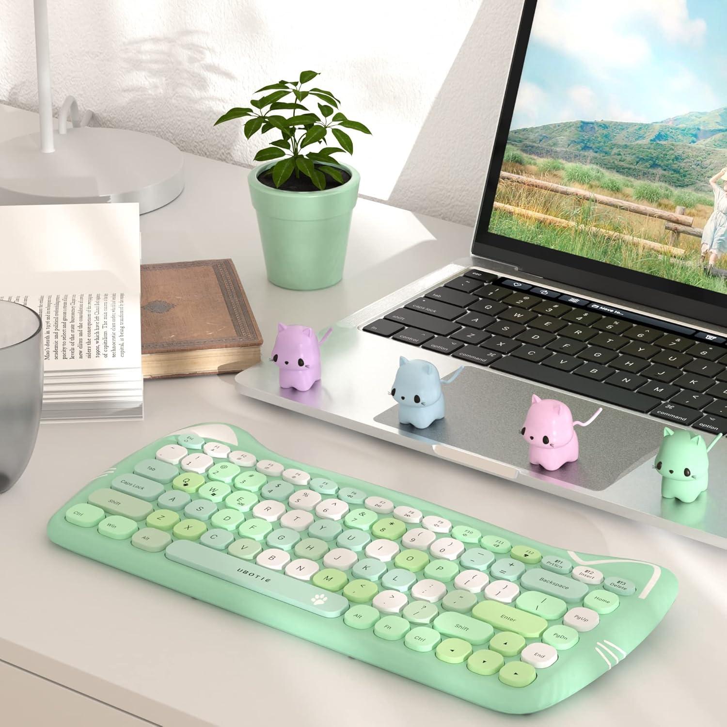 Teclado Inalámbrico Bluetooth UBOTIE Compacto Verde Colorido