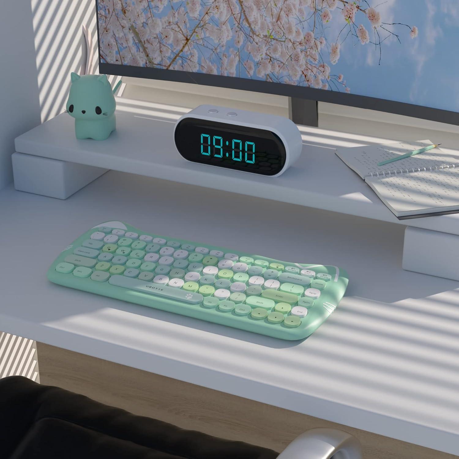 Teclado Inalámbrico Bluetooth UBOTIE Compacto Verde Colorido