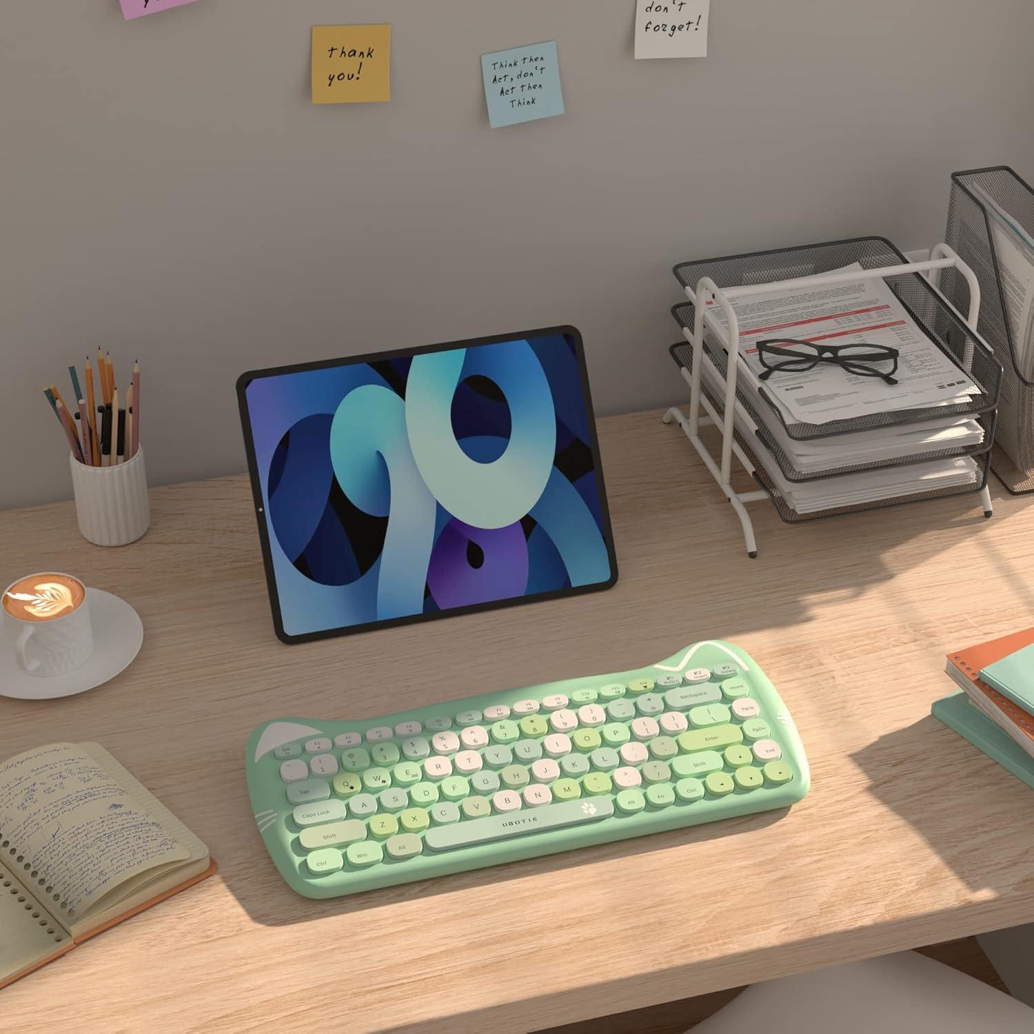 Teclado Inalámbrico Bluetooth UBOTIE Compacto Verde Colorido