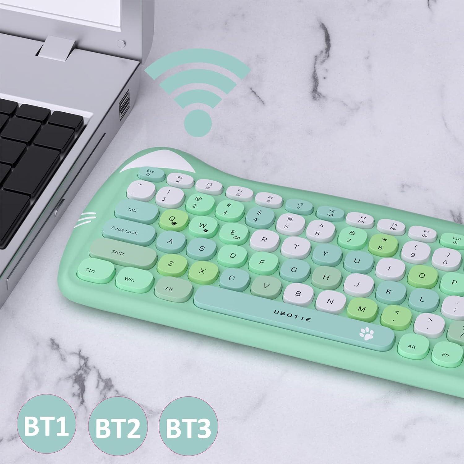 Teclado Inalámbrico Bluetooth UBOTIE Compacto Verde Colorido