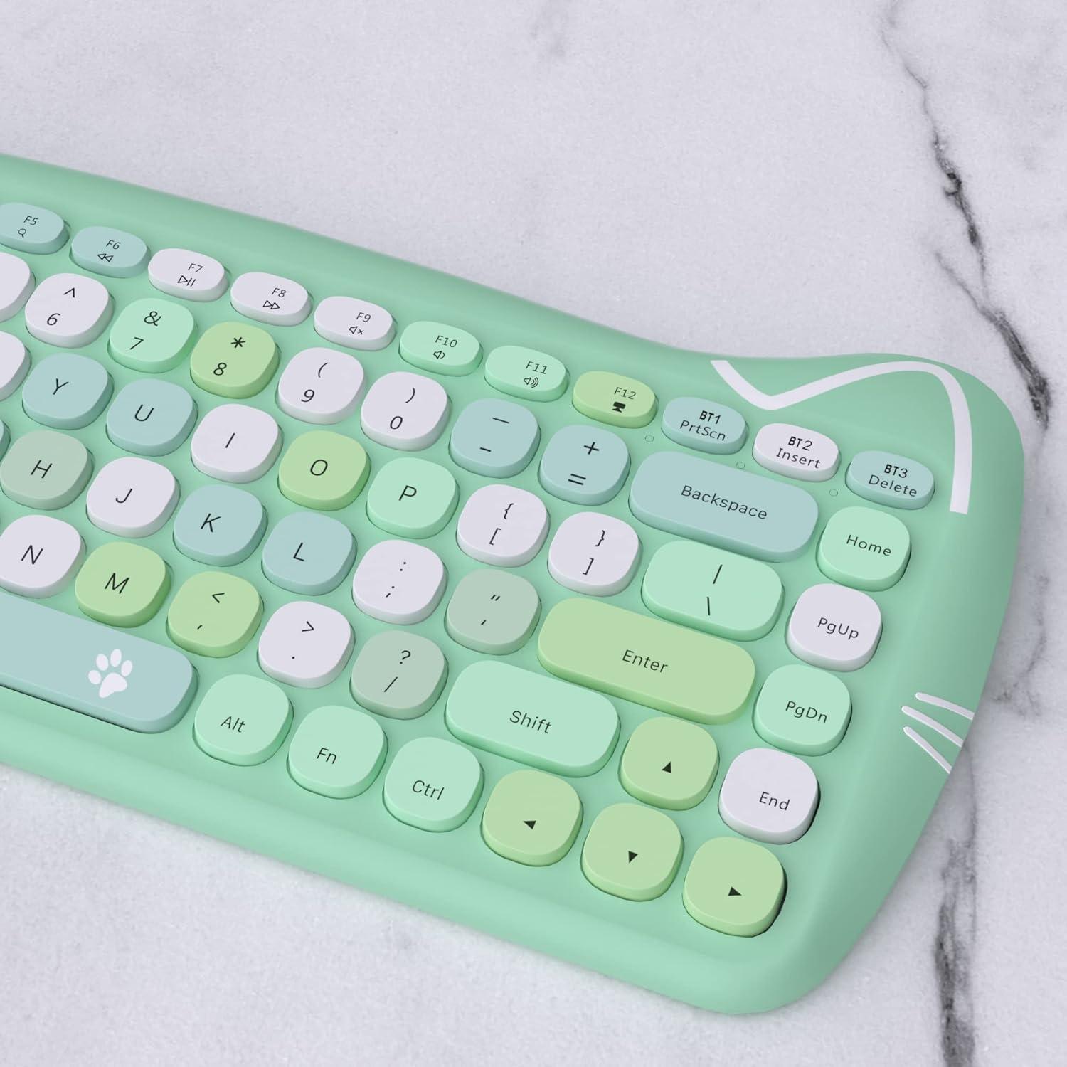 Teclado Inalámbrico Bluetooth UBOTIE Compacto Verde Colorido