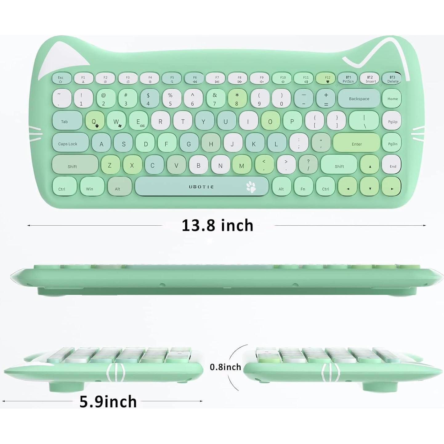 Teclado Inalámbrico Bluetooth UBOTIE Compacto Verde Colorido