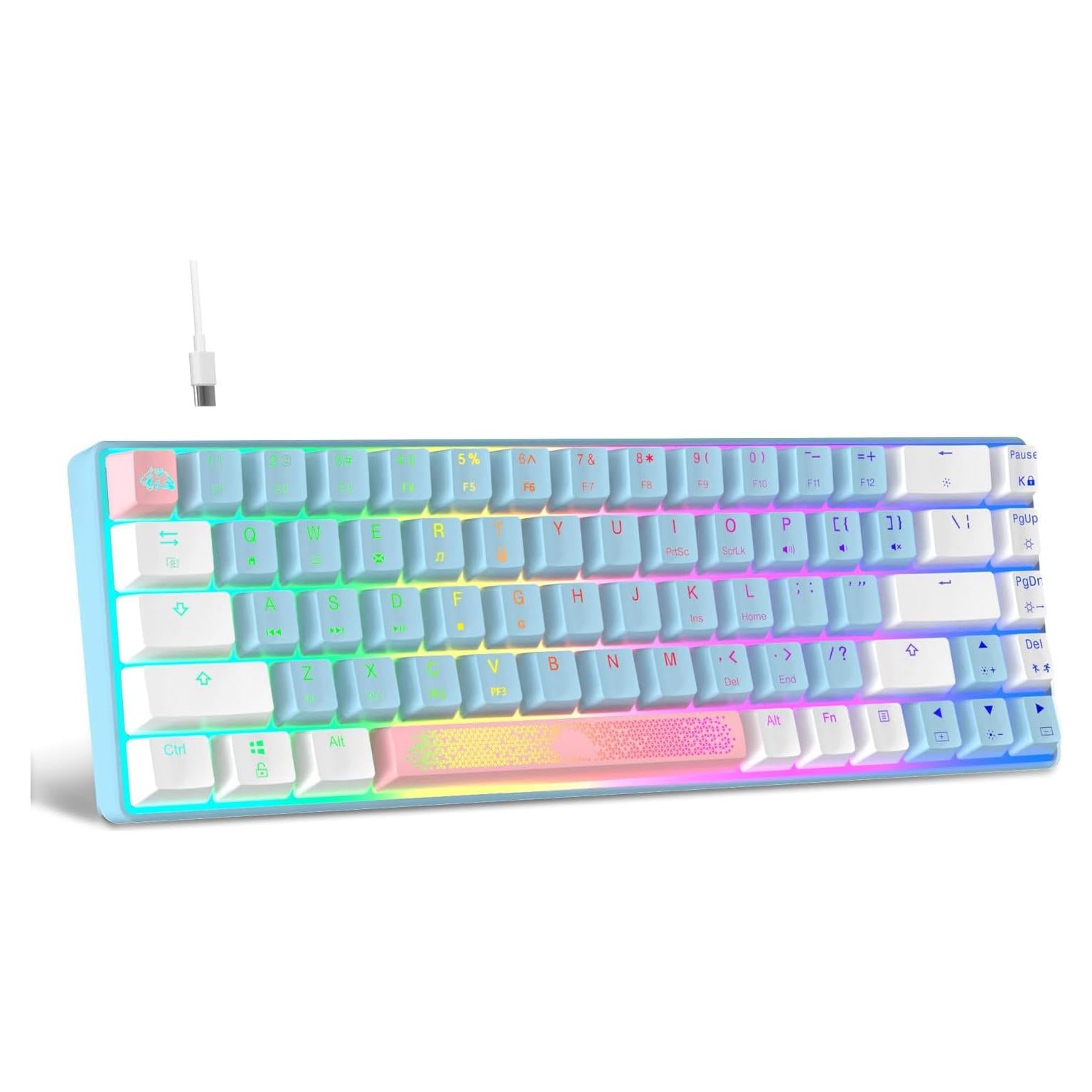 MANBASNAKE MK14 60% Mechanical Gaming Keyboard, Compact 68 Keys Mini Wired USB Keyboard, Anti-ghosting Blue Switches RGB Backlit for Laptop/PC Gamer