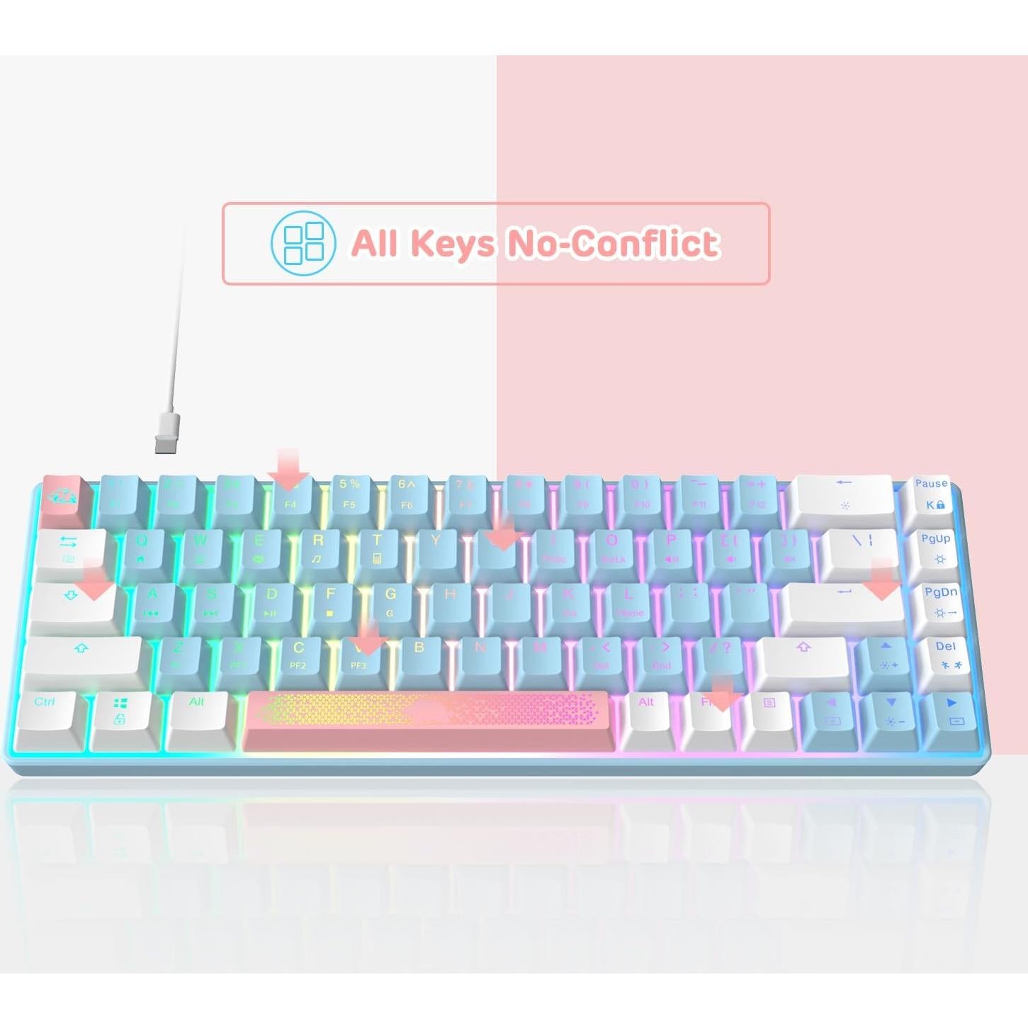 MANBASNAKE MK14 60% Mechanical Gaming Keyboard, Compact 68 Keys Mini Wired USB Keyboard, Anti-ghosting Blue Switches RGB Backlit for Laptop/PC Gamer