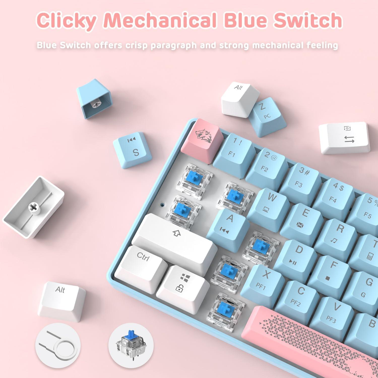 MANBASNAKE MK14 60% Mechanical Gaming Keyboard, Compact 68 Keys Mini Wired USB Keyboard, Anti-ghosting Blue Switches RGB Backlit for Laptop/PC Gamer