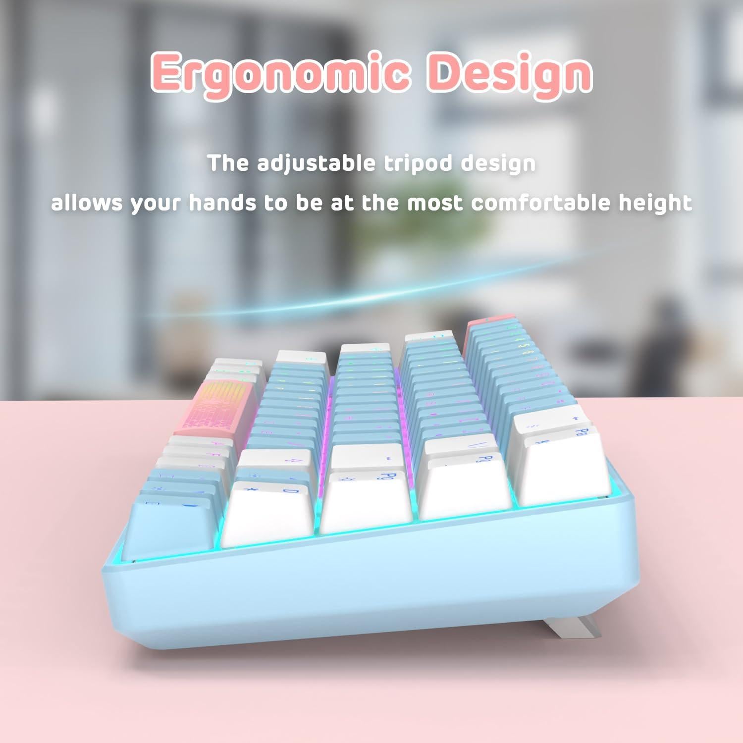 MANBASNAKE MK14 60% Mechanical Gaming Keyboard, Compact 68 Keys Mini Wired USB Keyboard, Anti-ghosting Blue Switches RGB Backlit for Laptop/PC Gamer