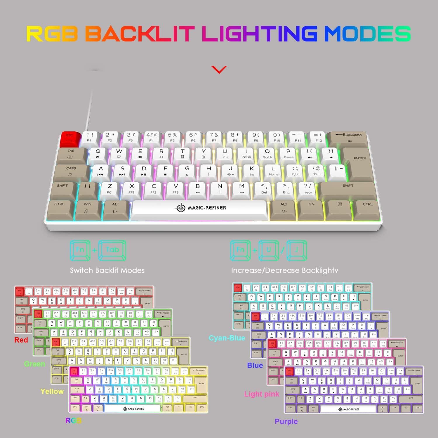 Teclado Mecánico Compacto LexonElec 60% RGB PBT 62 Teclas