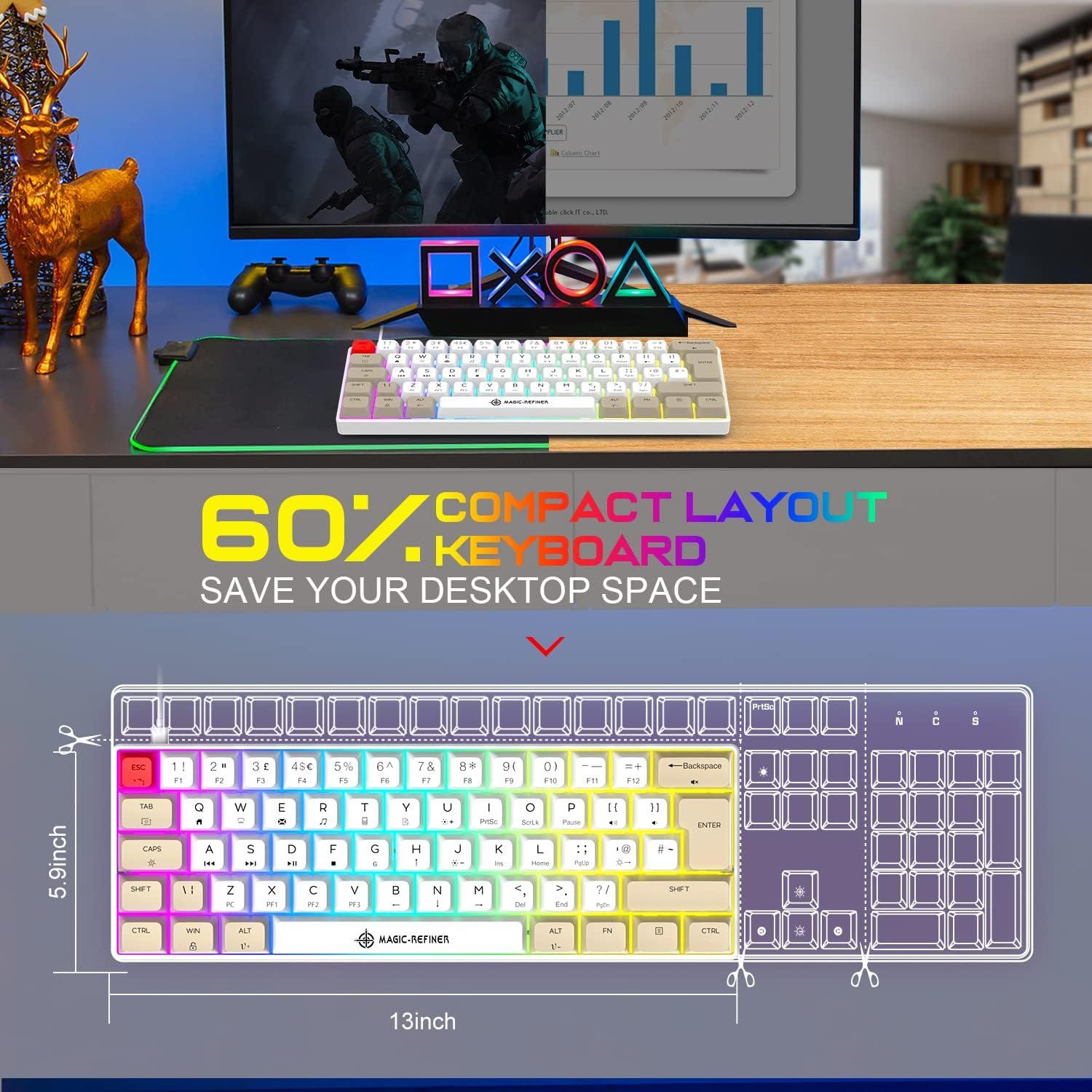 Teclado Mecánico Compacto LexonElec 60% RGB PBT 62 Teclas