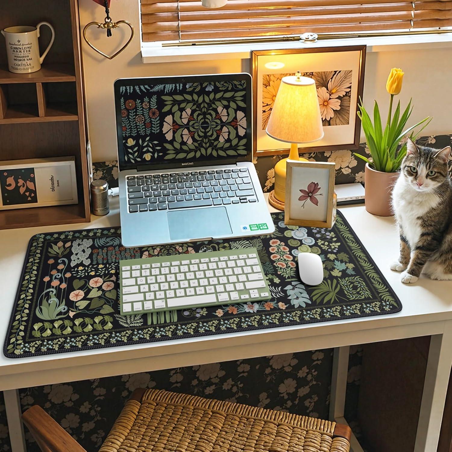 Alfombrilla de Ratón HAOCOO XXL Floral Antideslizante 90x40cm