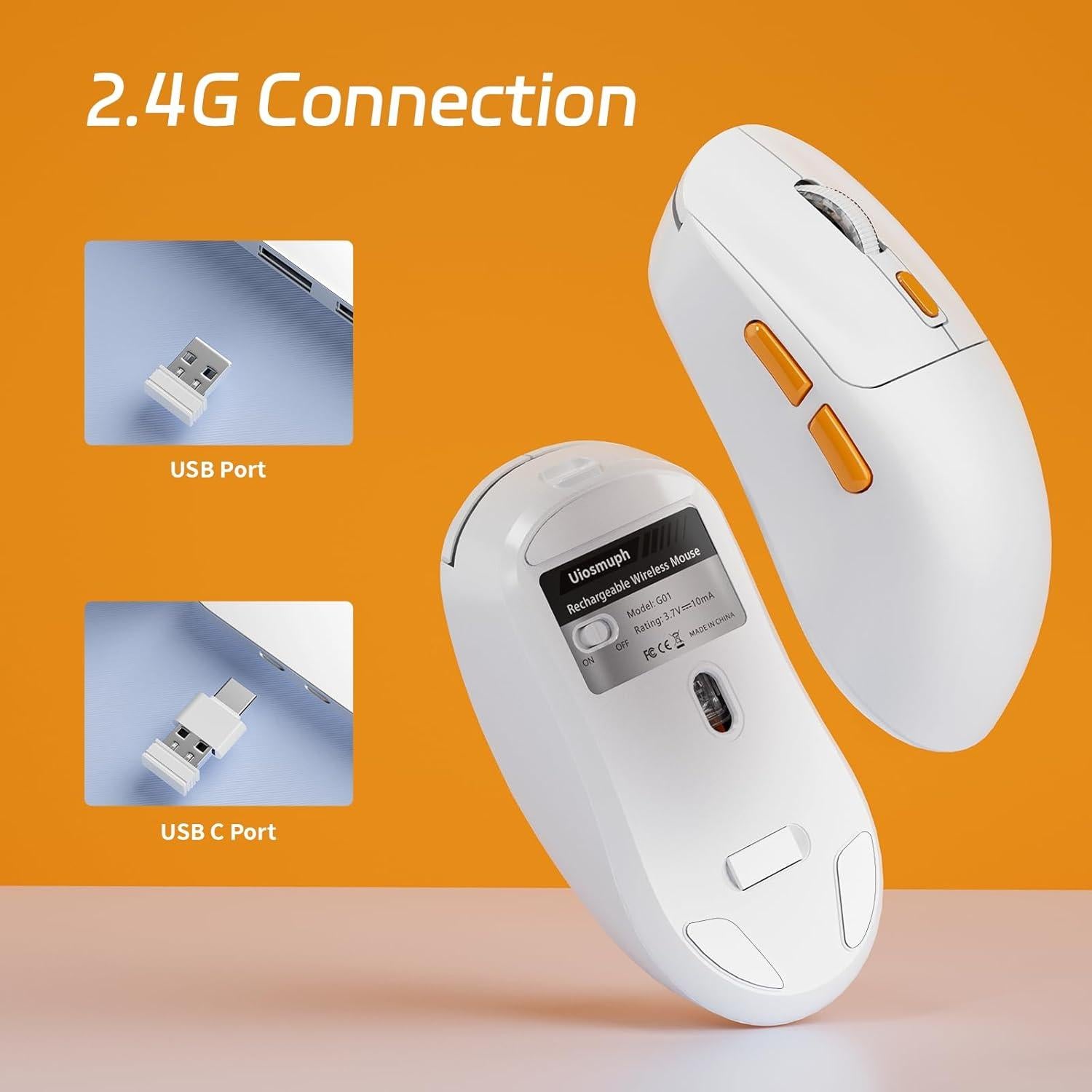 Ratón Inalámbrico Uiosmuph G01 Recargable USB C Ergonómico